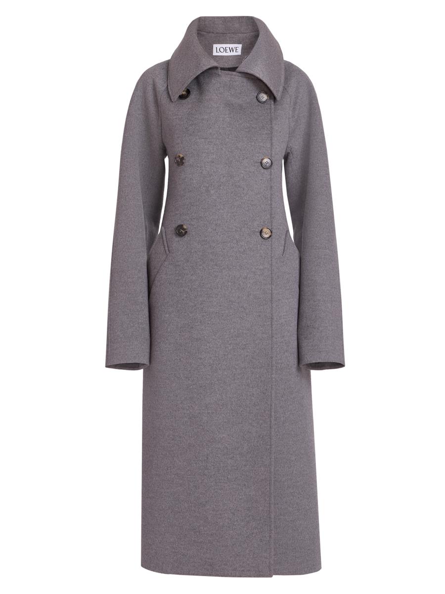 LOEWE wool coat dark grey 46 メンズ　ダークグレー LOEWE Leather-Trimmed Wool-Blend Overcoat for Men | MR PORTER