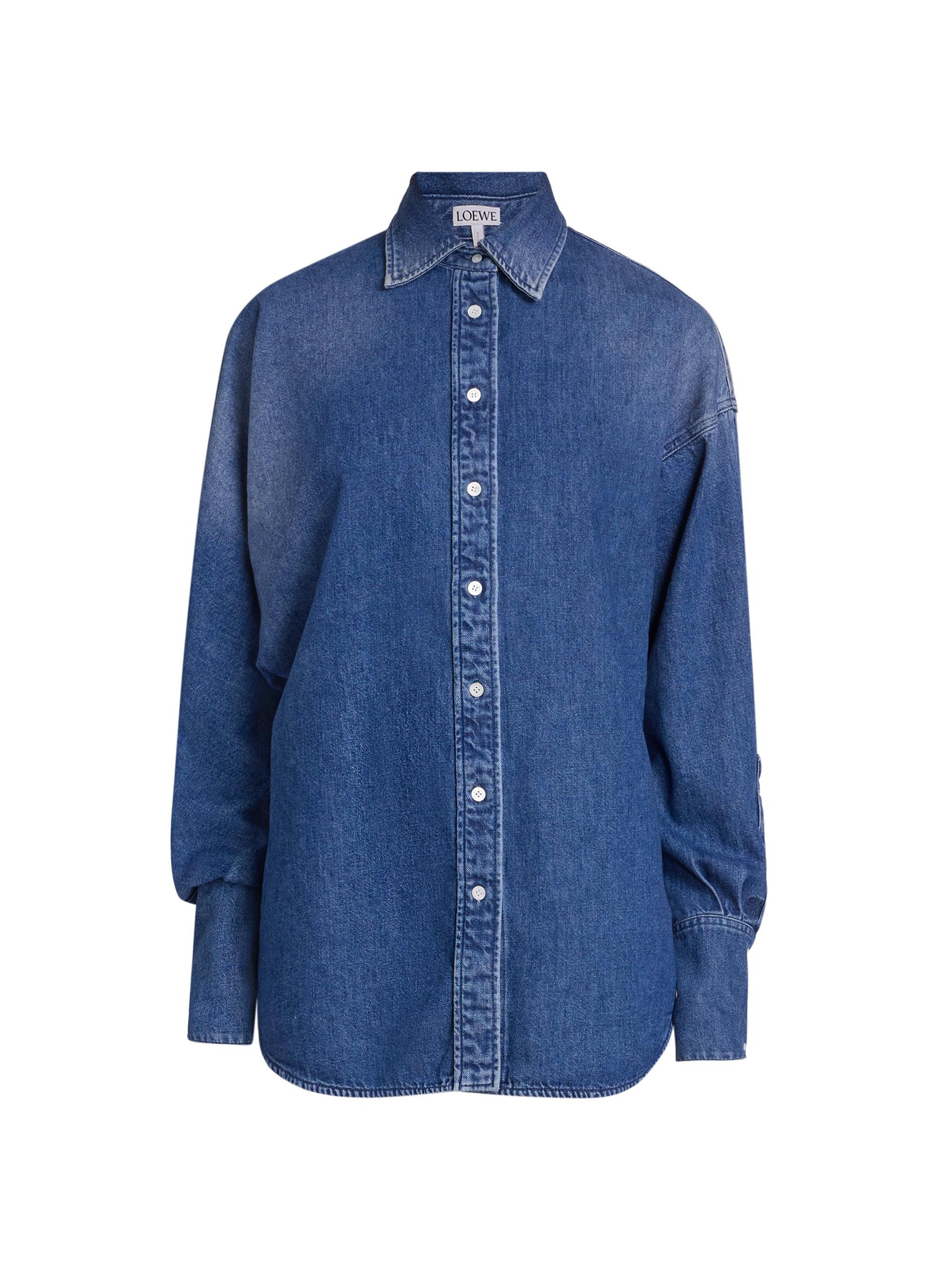 LOEWE Women's Draped Denim Shirt - Washed Denim