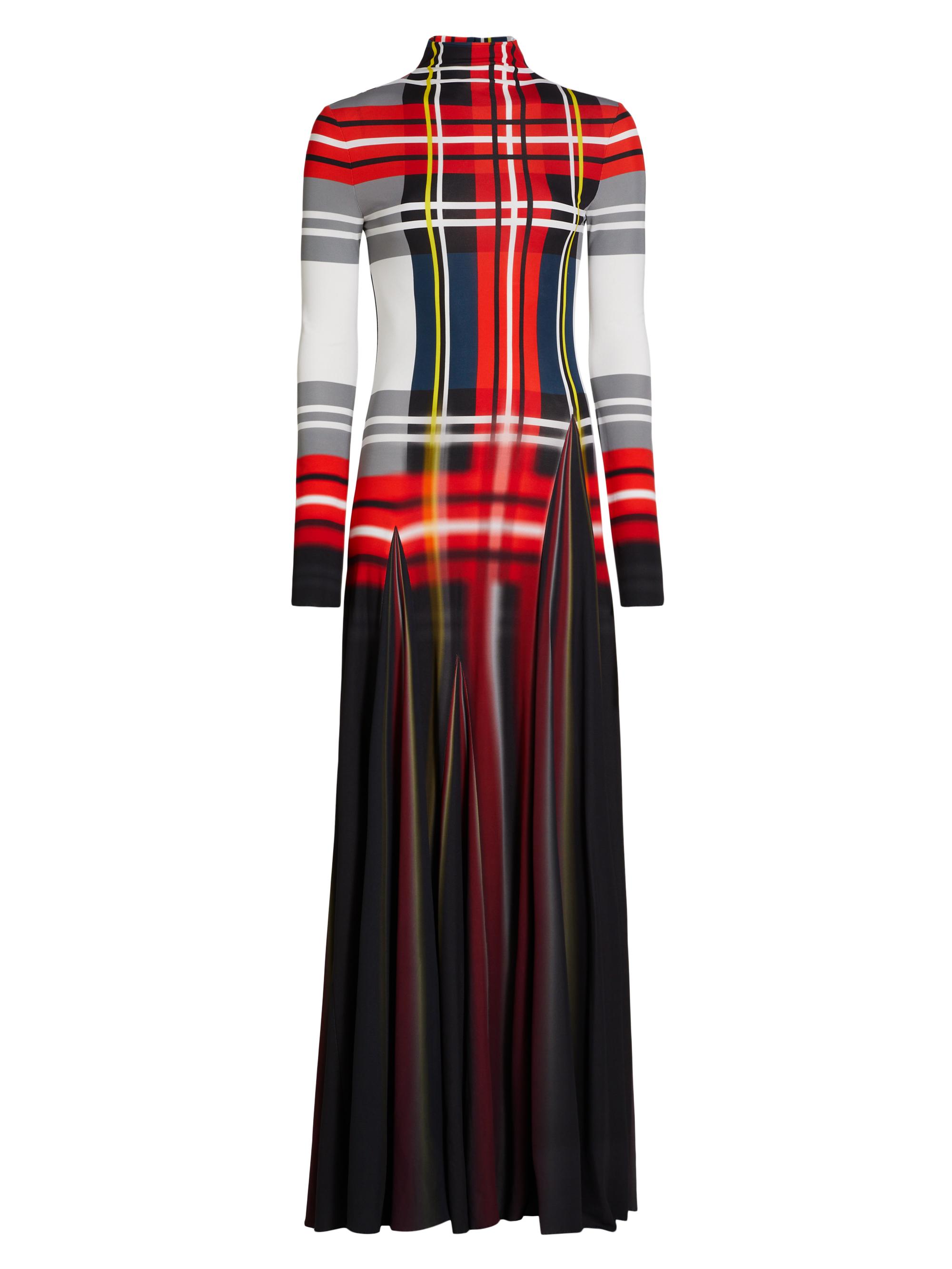 LOEWE Women's Plaid Pleated Crêpe Jersey Maxi Dress - Red White Black