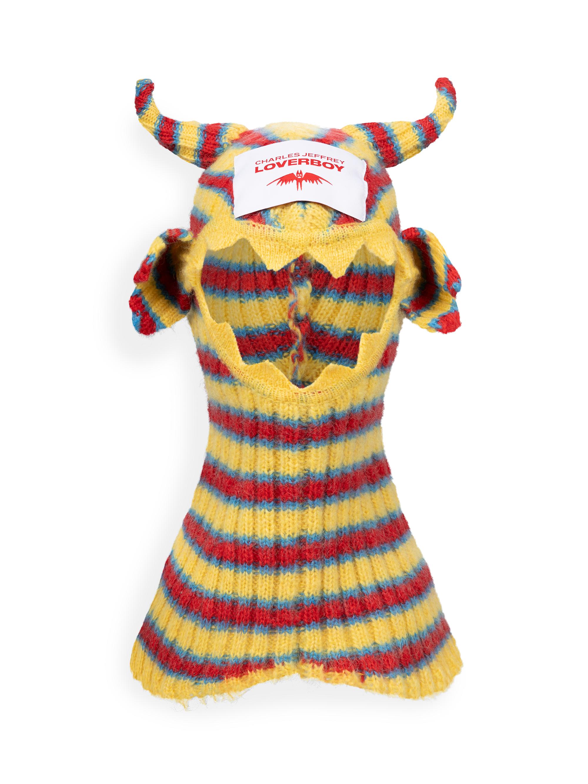 Charles Jeffrey Loverboy Men's Croco Mohair-Blend Balaclava - Yellow Blue Red Stripe