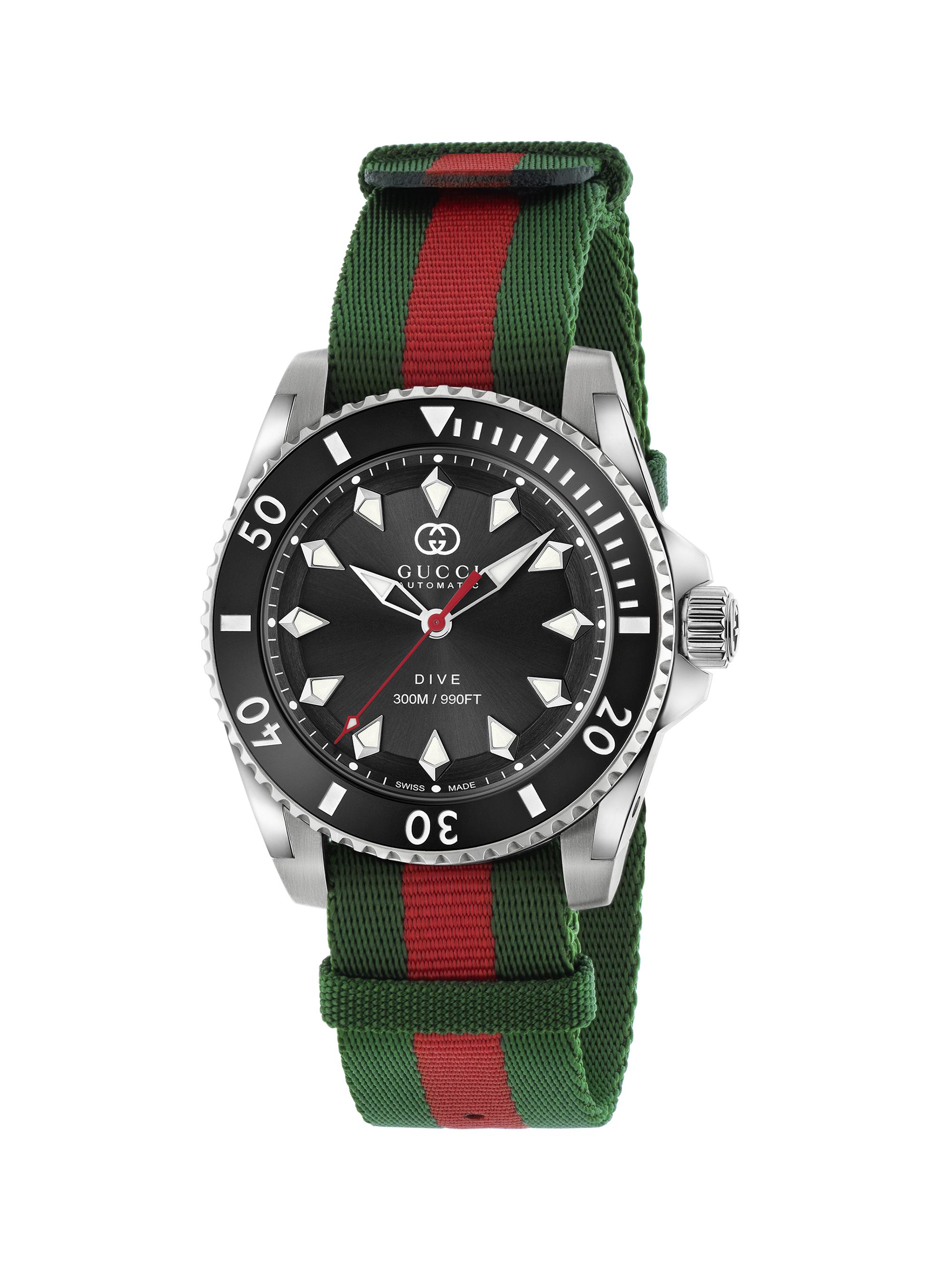 Gucci Men's  Dive Stainless Steel & Canvas Strap Watch/40MM - Black Green Red