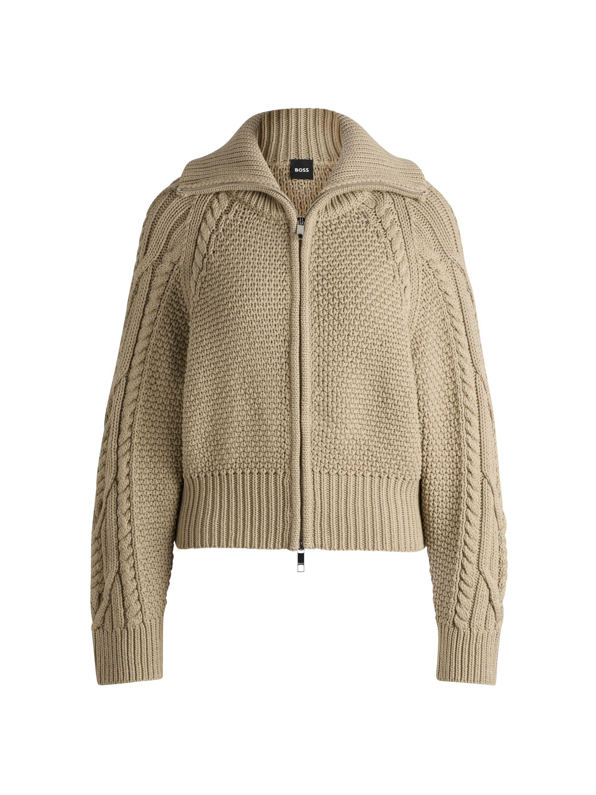 BOSS Women's Structured Cardigan in Mercerized Cotton and Wool - Light Beige