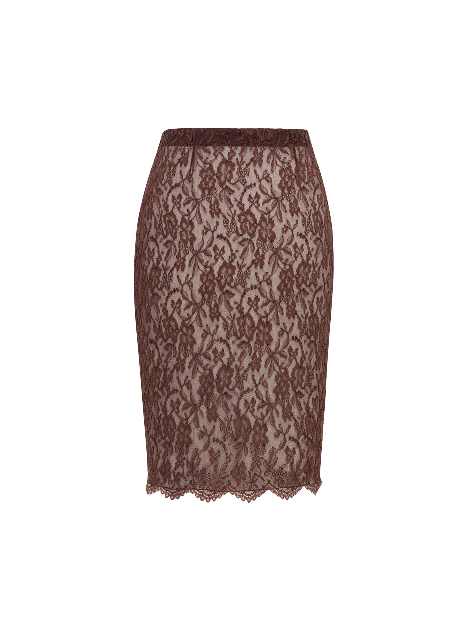 Saint Laurent Women's Pencil Skirt in Lace - Chocolate