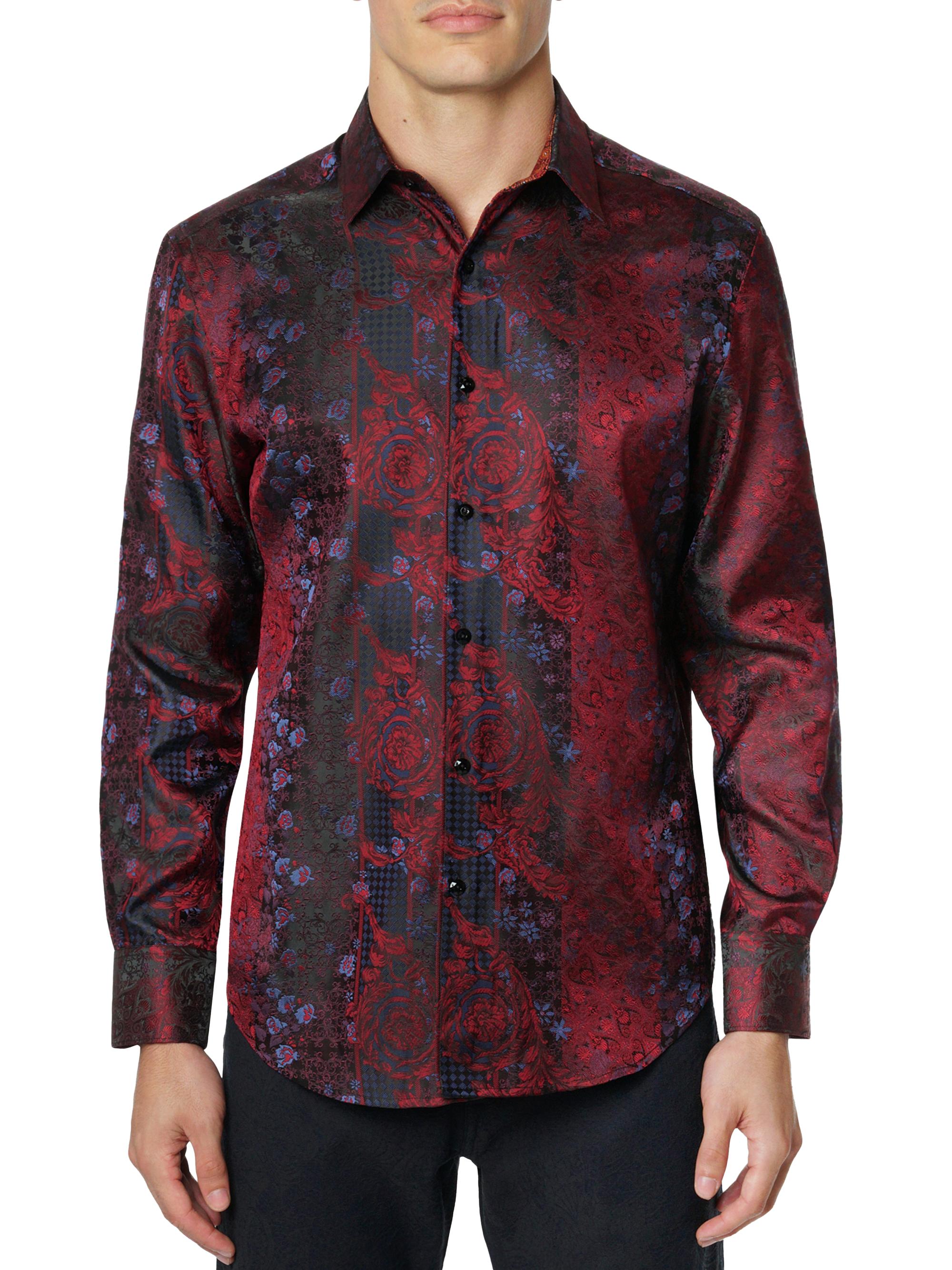 Robert Graham Men's Regal Dreams Jacquard Silk-Blend Shirt - Burgundy