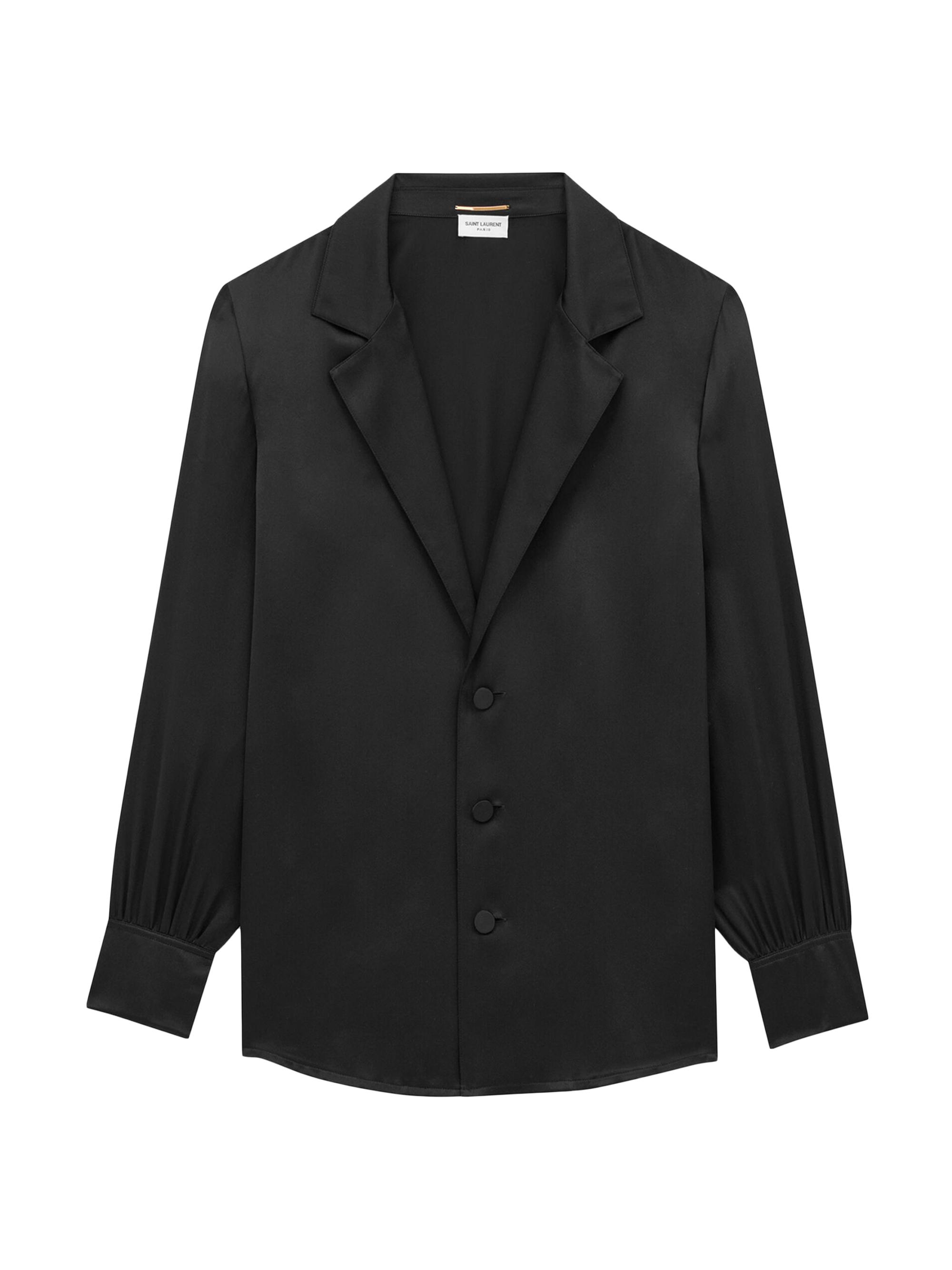 Saint Laurent Women's Pajama Shirt in Silk Satin Crepe - Black