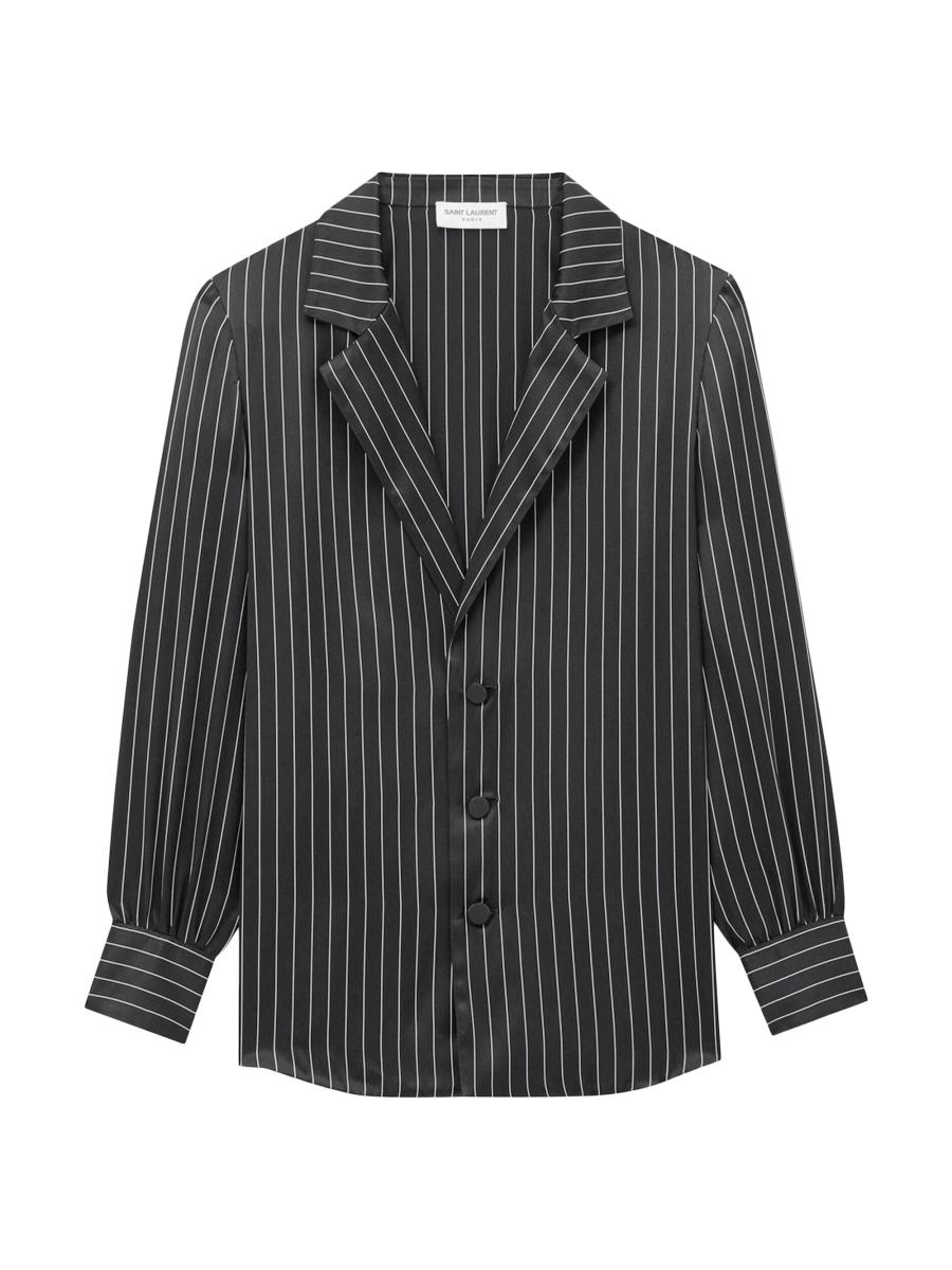 Shop Saint Laurent Pajama Shirt in Striped Silk Satin | Saks