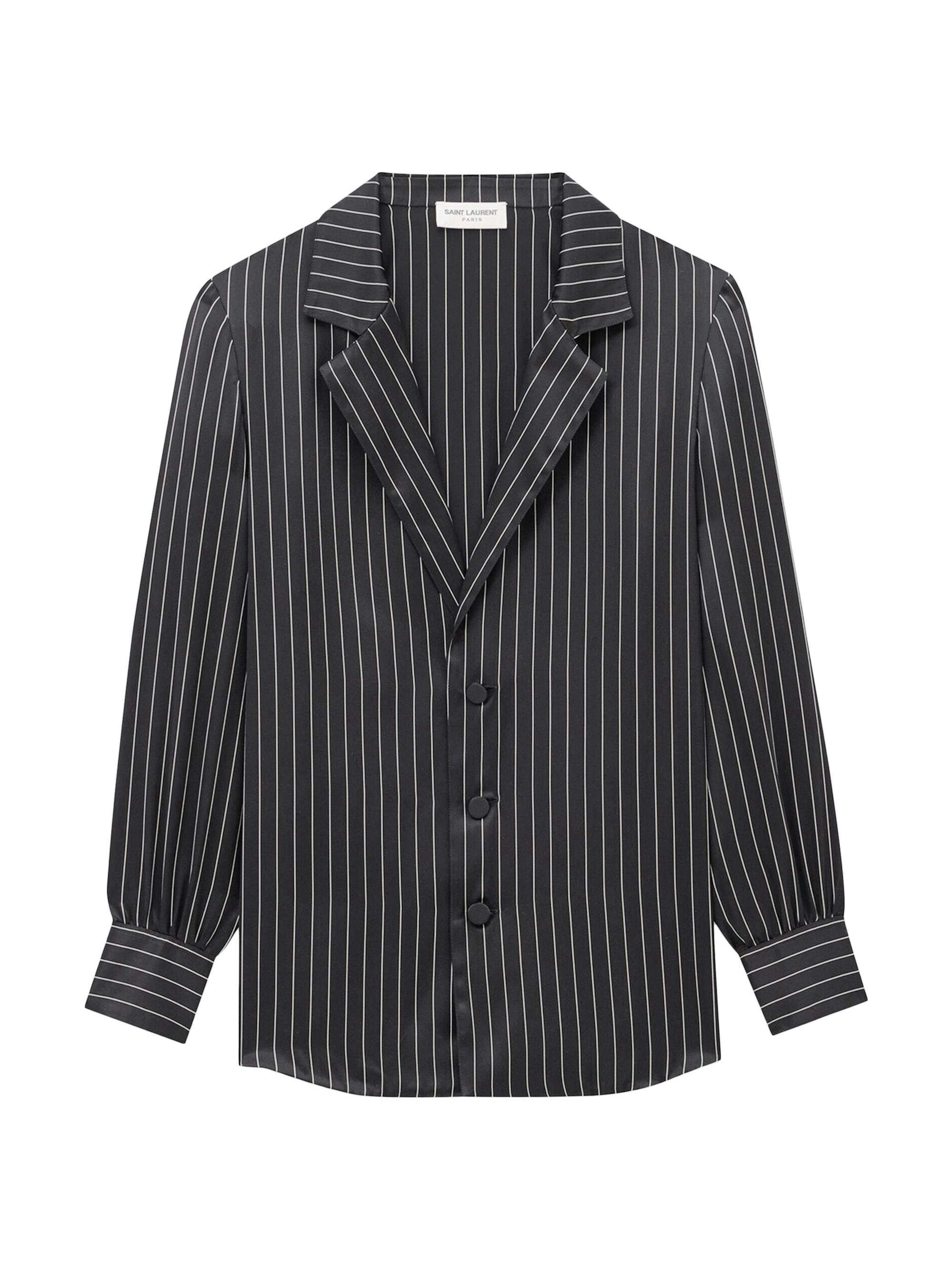 Saint Laurent Women's Pajama Shirt in Striped Silk Satin - Black Craie