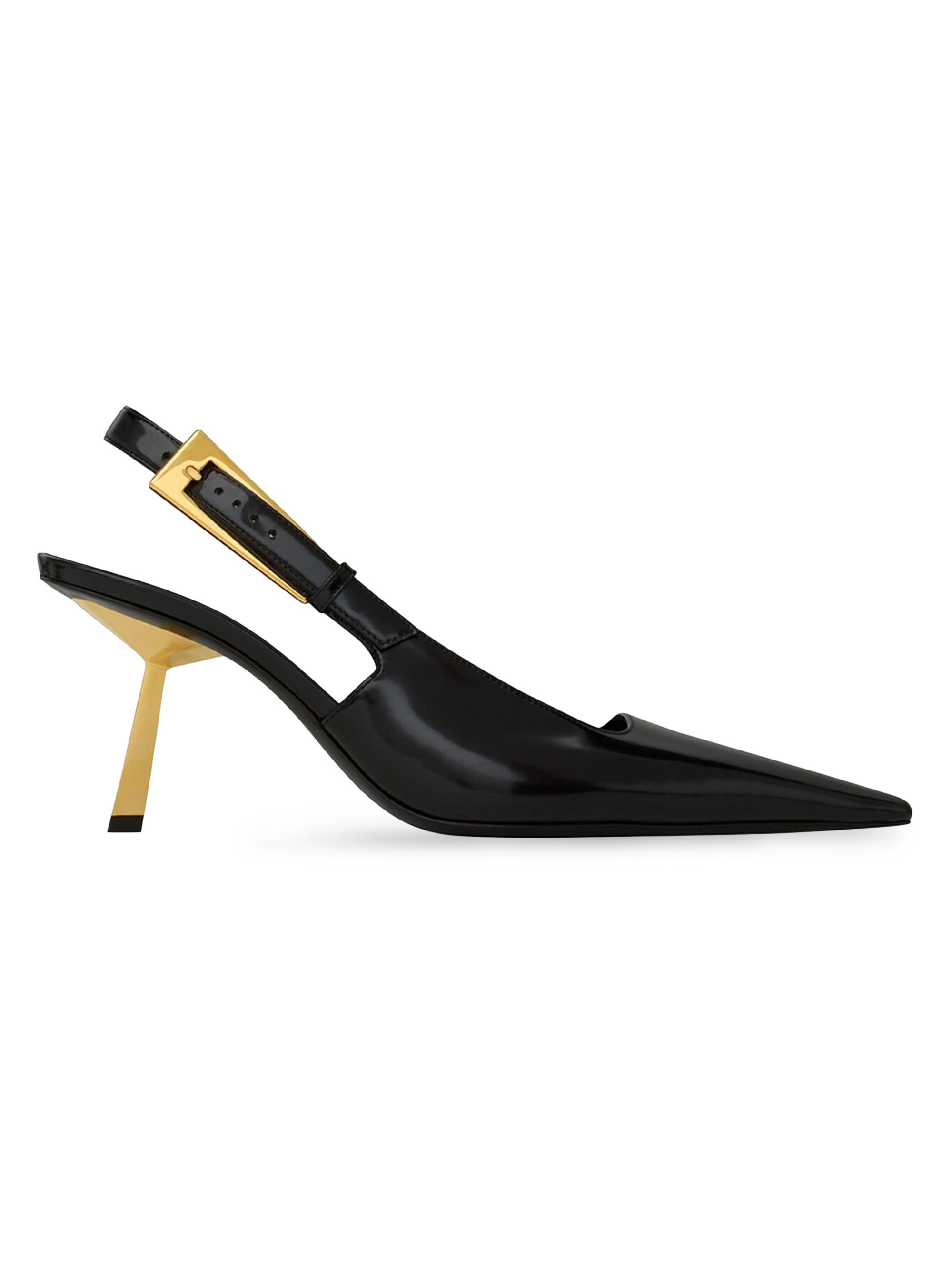 Saint Laurent Women's Lee Slingback Pumps in Glazed Leather - Black