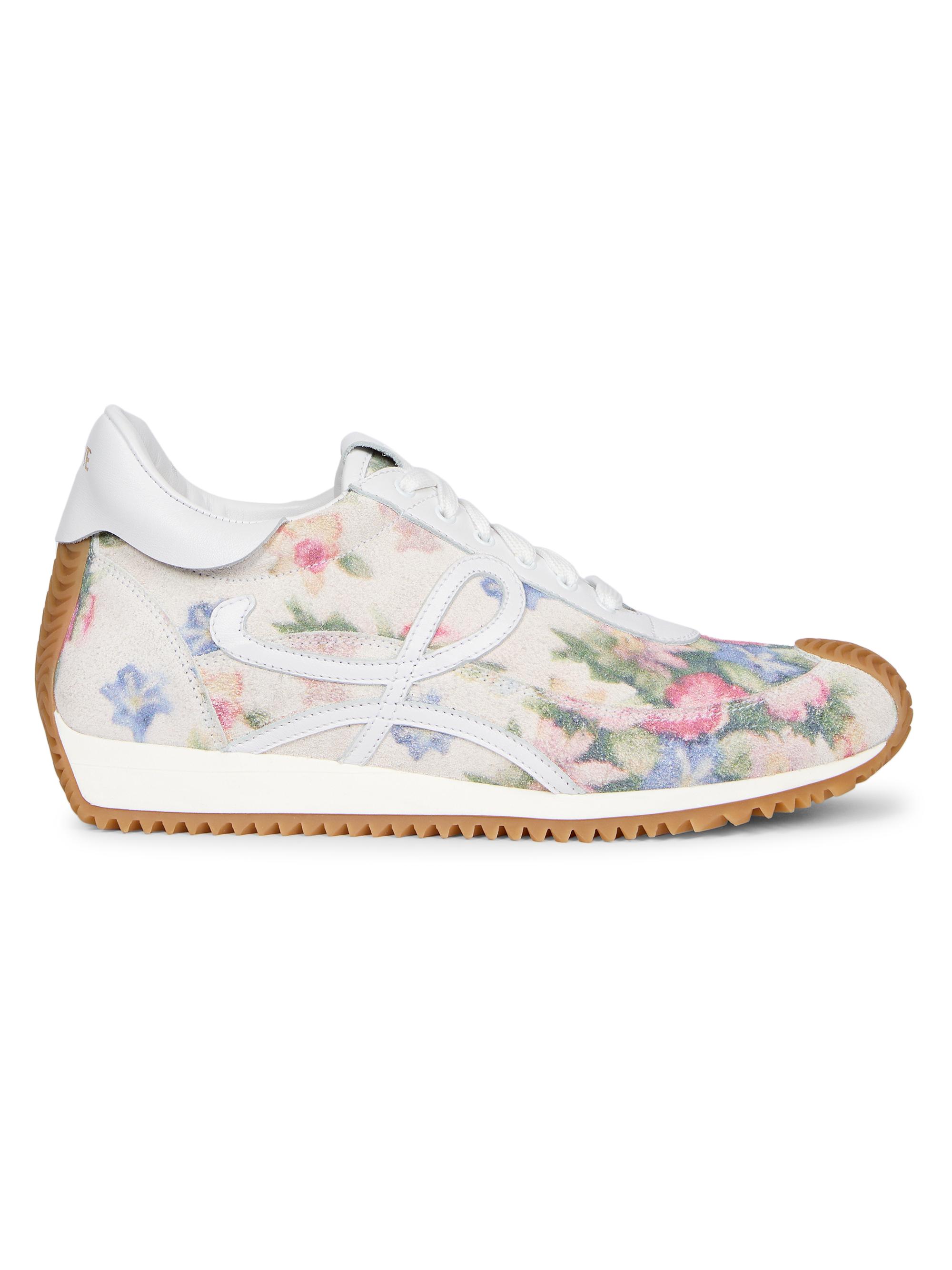 LOEWE Women's Flow Runner Floral Brushed Suede Sneakers - White Pink Multi
