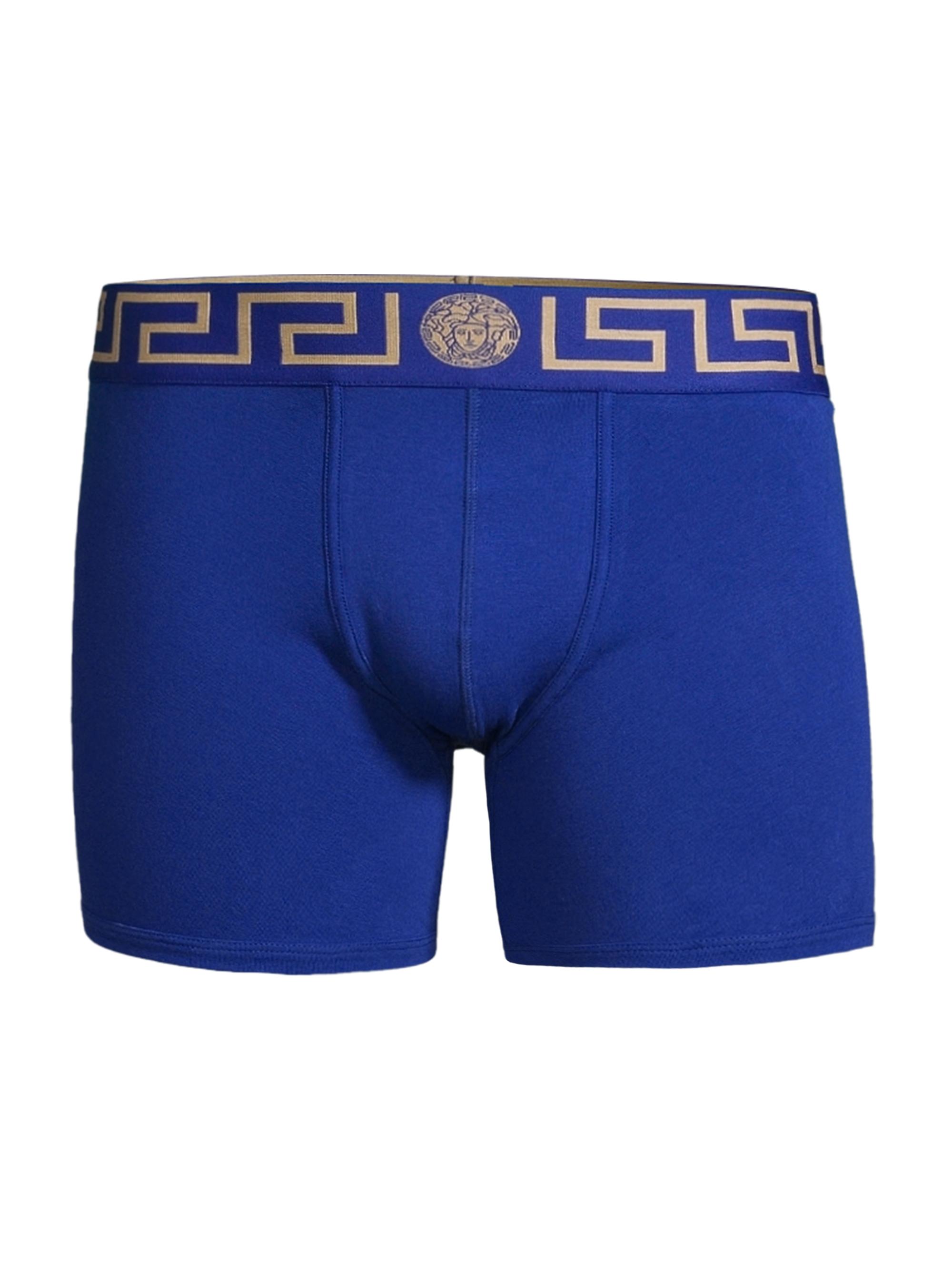 Versace Men's Greca Waistband Jersey Trunks - Bluette Gold | Thumbnail 6