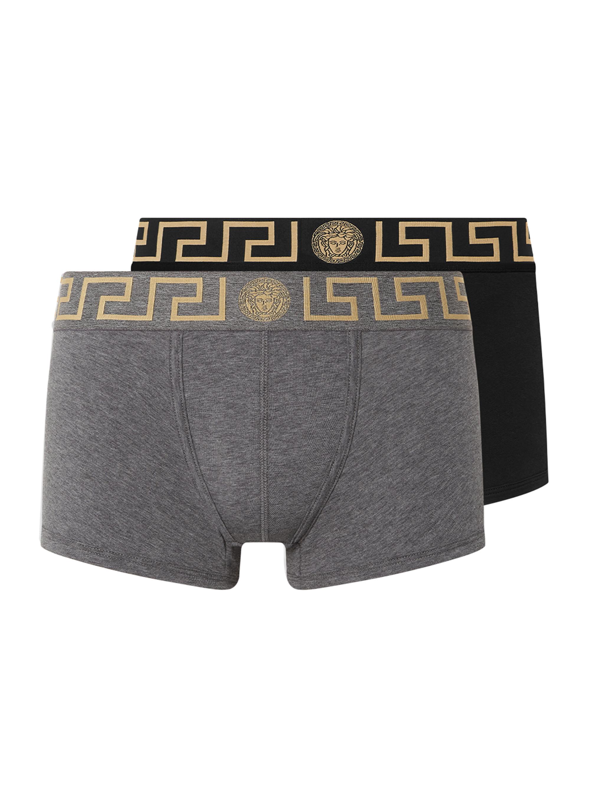 Versace Men's Greca Waistband Jersey Trunks - Stone Blue Silver