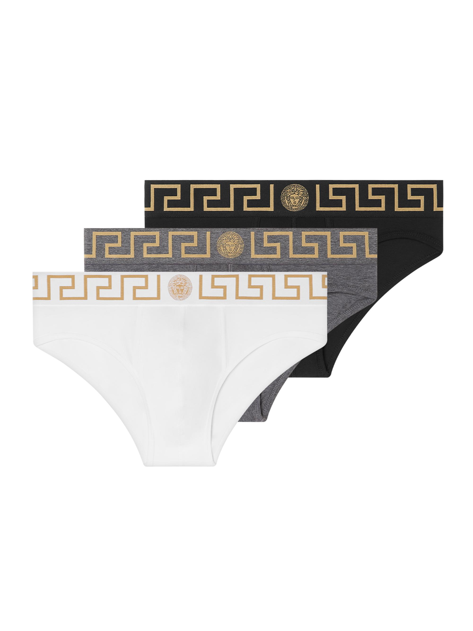 Versace Men's 3-Pack Greca Logo Cotton-Blend Brief Set - Black Grey White