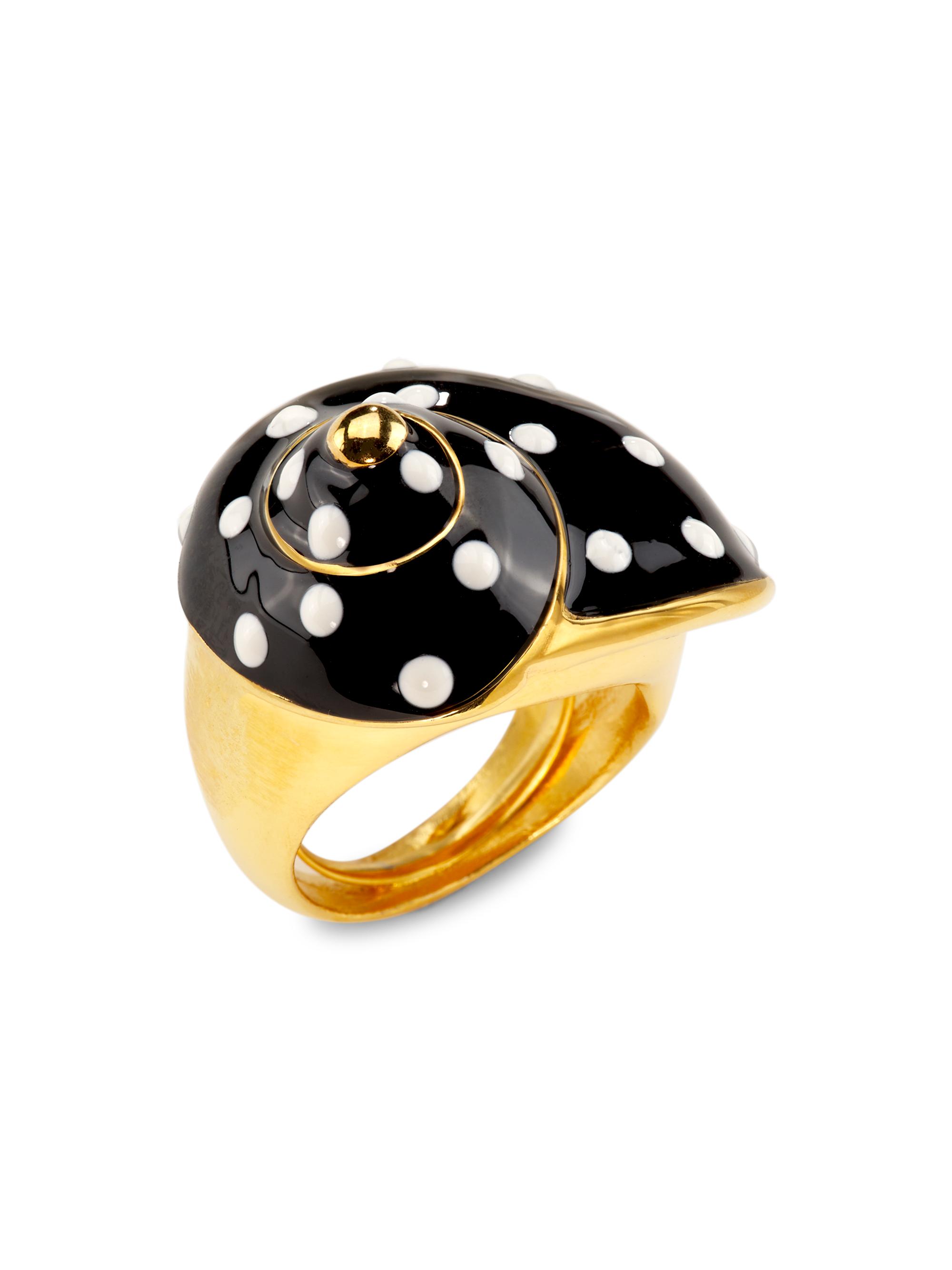Kenneth Jay Lane Women's Goldtone & Enamel Dotted Snail Adjustable Ring - Gold Black White