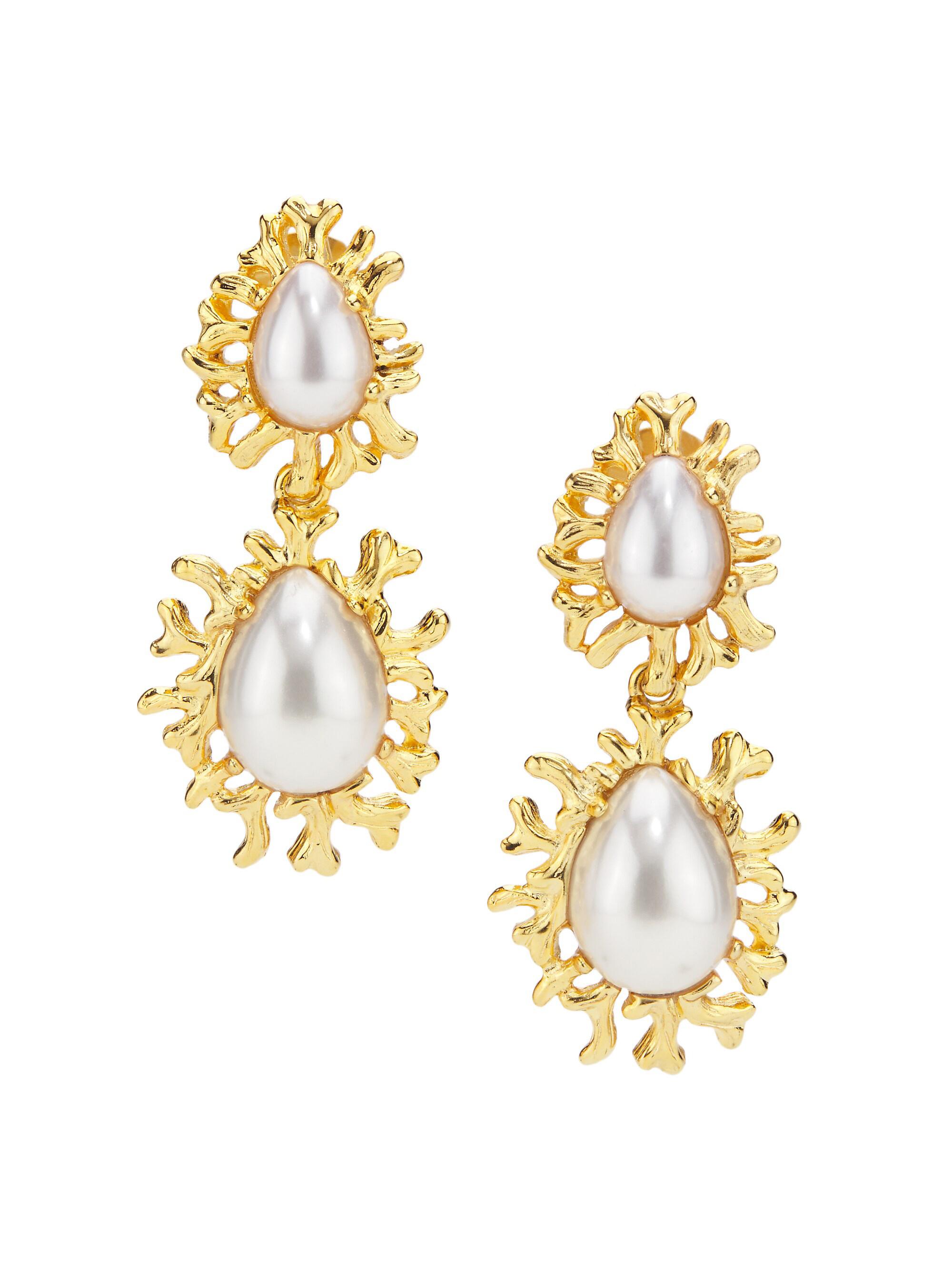 Sea Branch Goldtone & Imitation Pearl Drop Clip-On Earrings