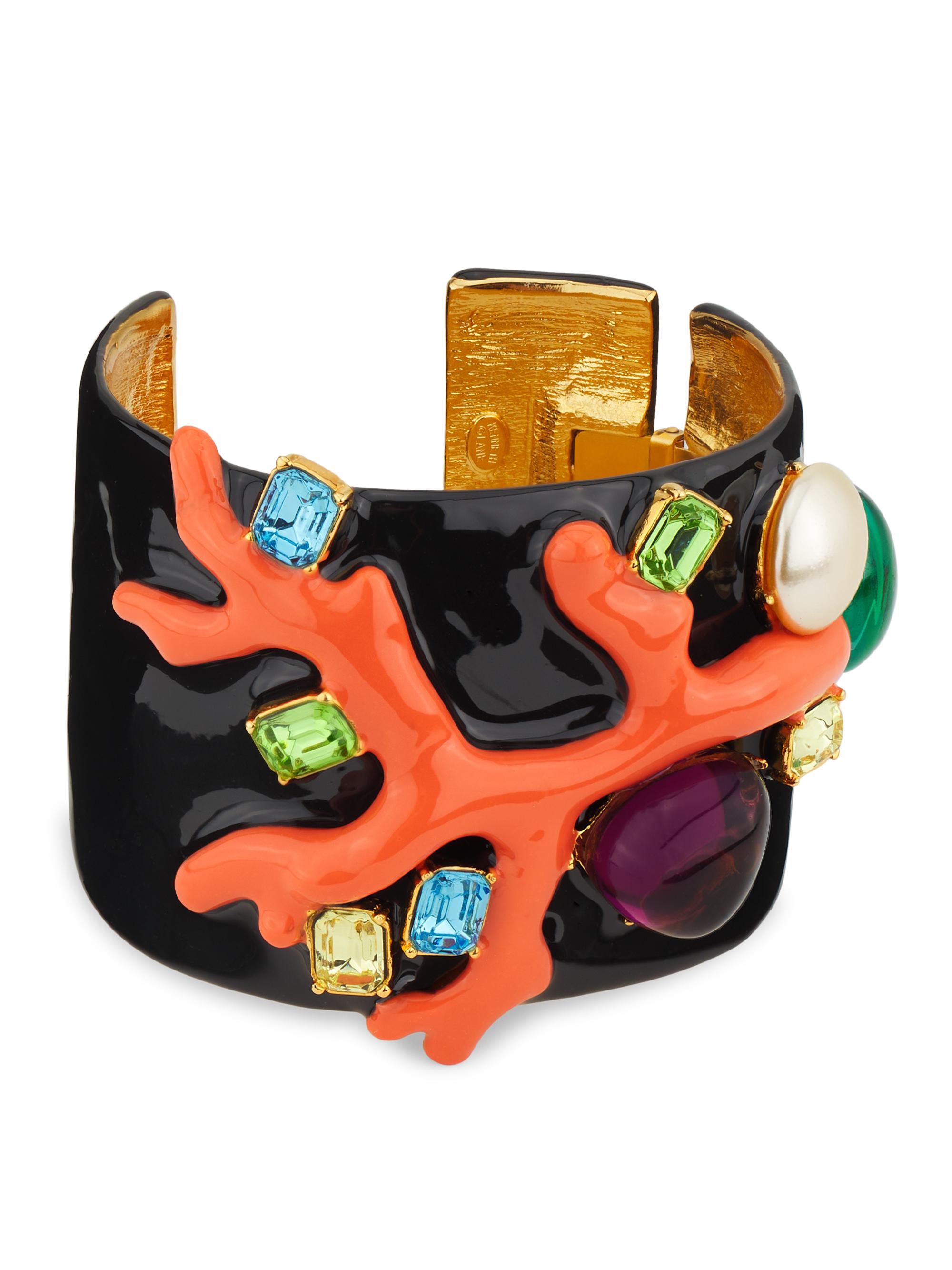 Kenneth Jay Lane Women's 22K-Gold-Plated Enamel, Multi-Stone & Imitation Pearl Cuff Bracelet - Gold Coral Pastel Multi