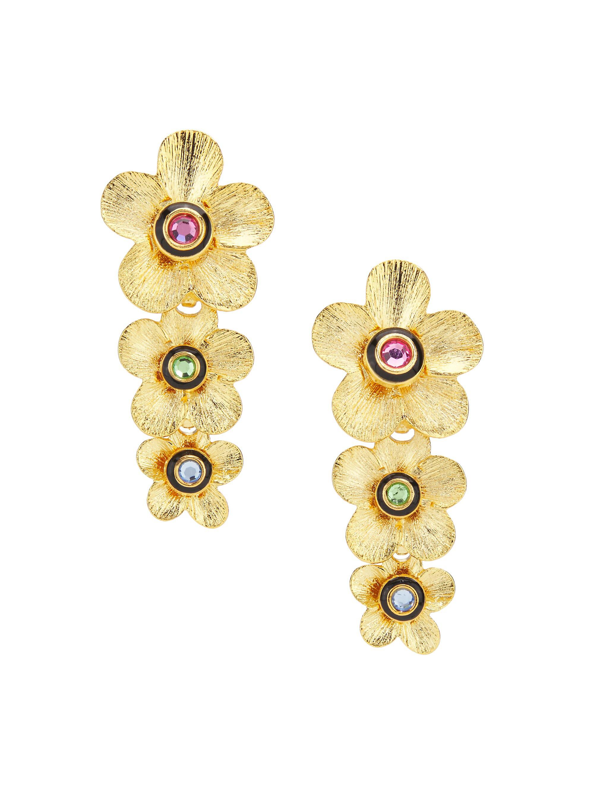 Kenneth Jay Lane Women's Graduated Drop Flower Goldtone & Multi-Stone Clip Earrings - Gold Pastel Multi