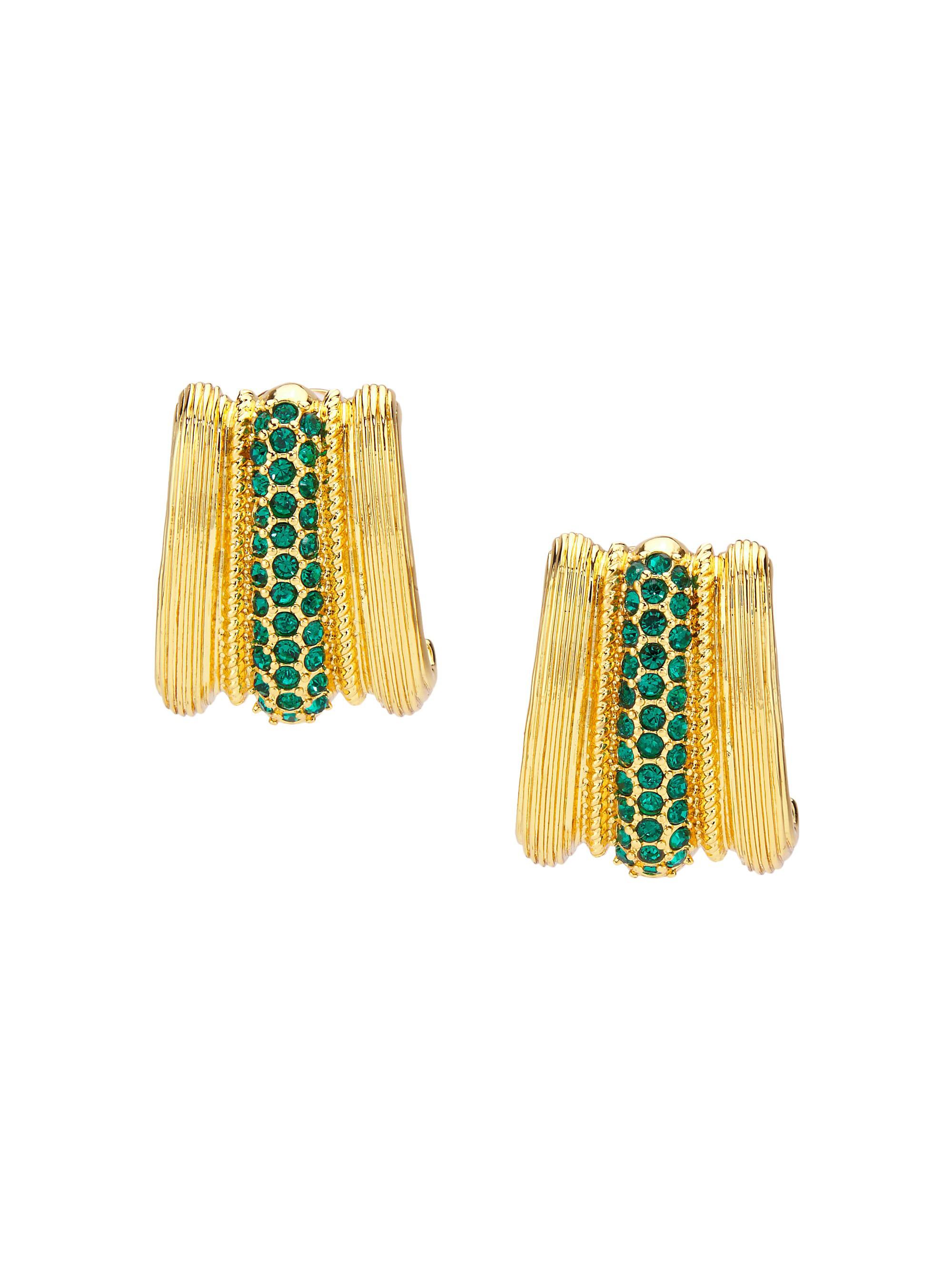 Kenneth Jay Lane Women's Goldtone & Crystal Clip-On Earrings - Gold Emerald