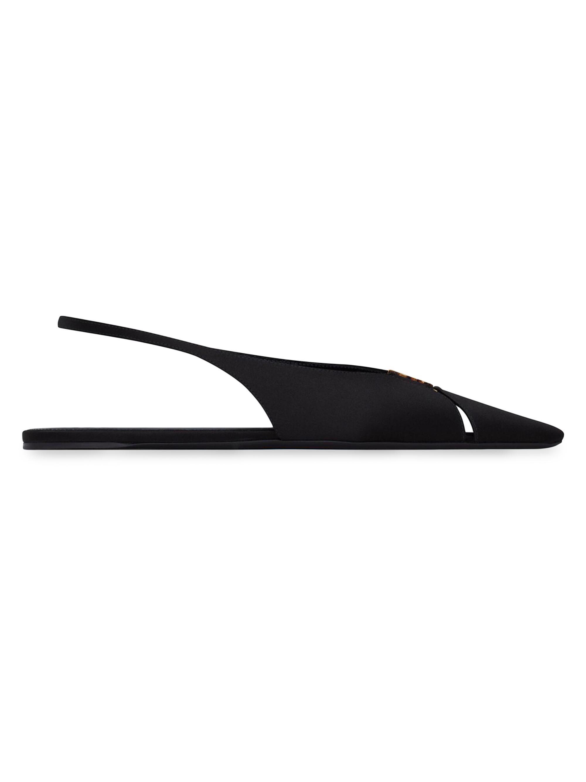 Saint Laurent Women's Babylone Slingback Flats in Satin Crepe - Black