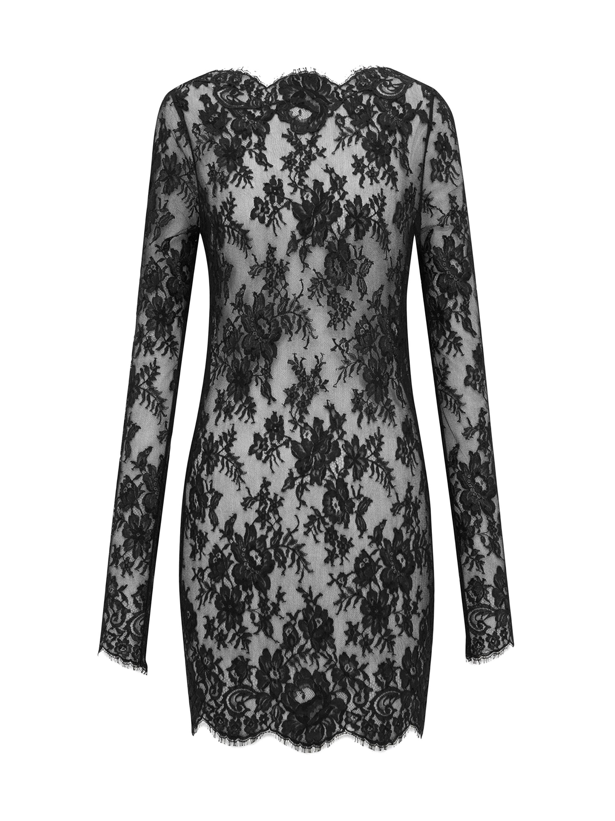 Saint Laurent Women's Long-Sleeve Dress in Chantilly Lace - Black