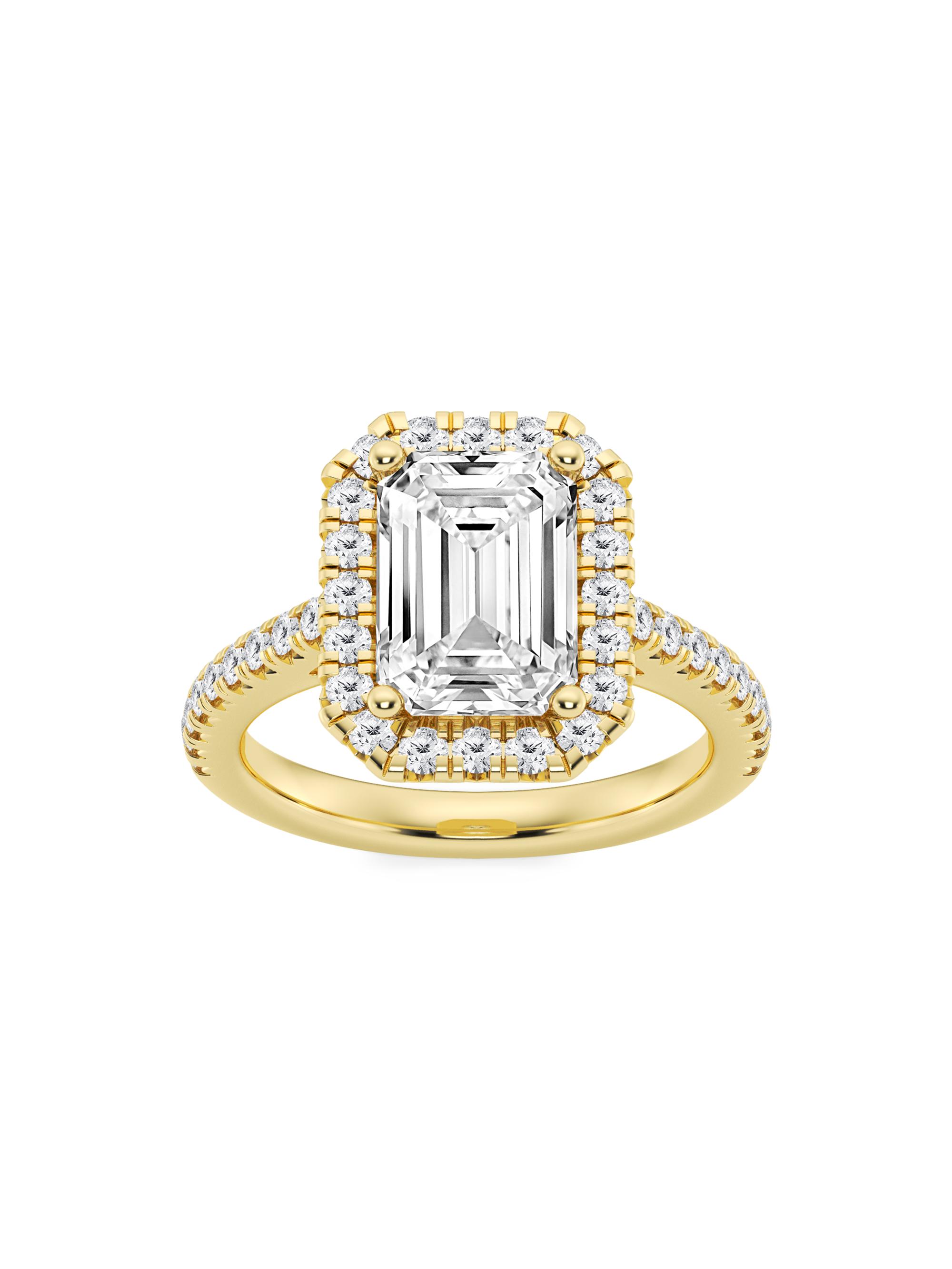 Saks Fifth Avenue Collection Women's 14K Yellow Gold & Emerald-Cut Lab-Grown Diamond Halo Ring/1.30-3.60 TCW - 3.6 Tcw