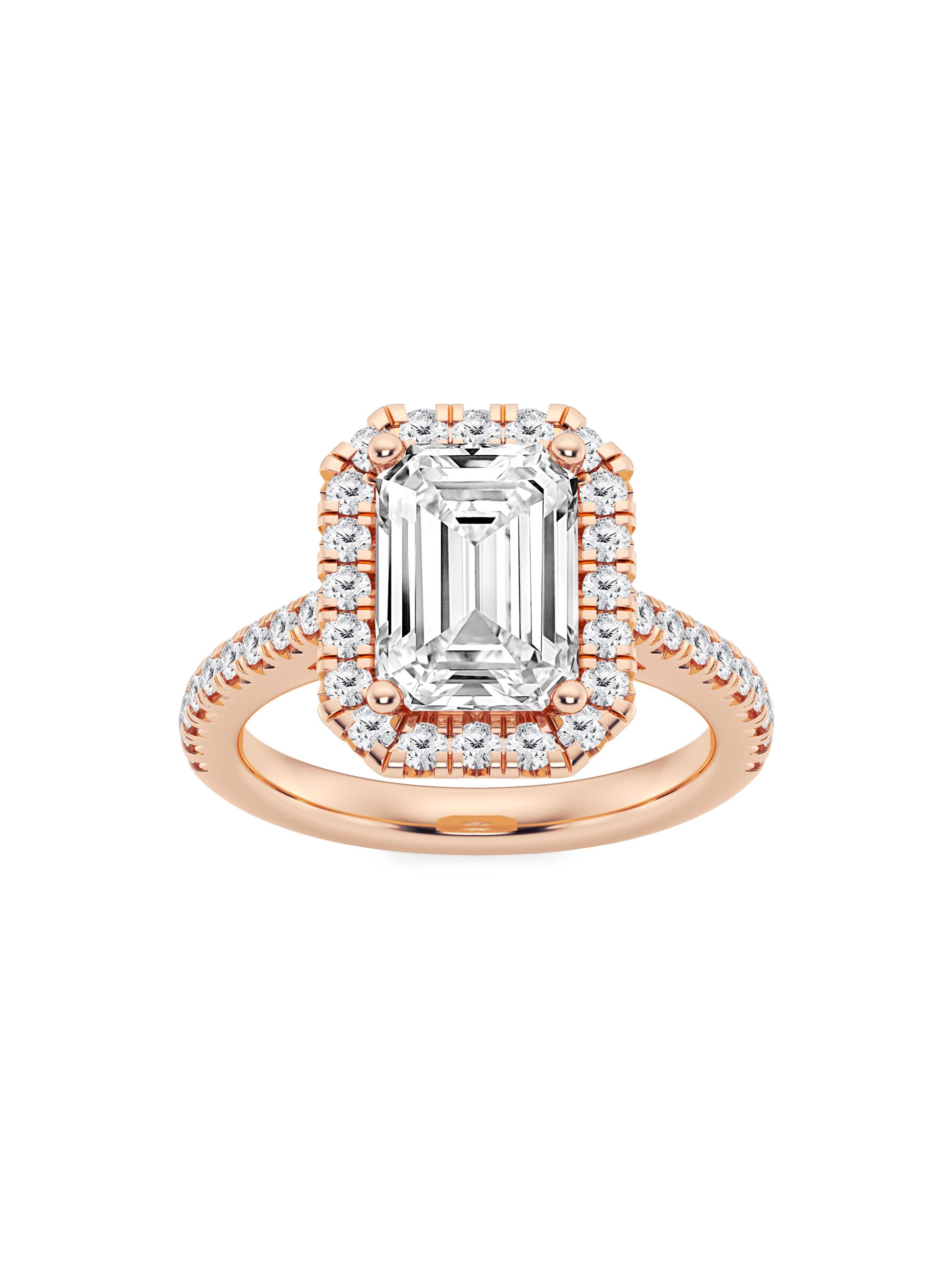 Saks Fifth Avenue Collection Women's 14K Rose Gold & Emerald-Cut Lab-Grown Diamond Halo Ring/1.30-3.60 TCW - 3.6 Tcw