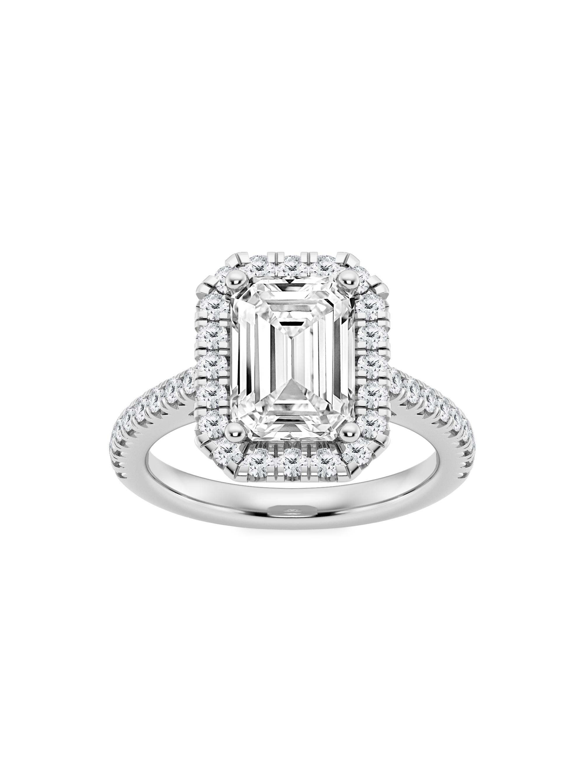 Saks Fifth Avenue Collection Women's Platinum & Emerald-Cut Lab-Grown Diamond Halo Ring/1.30-3.60 TCW - 3.6 Tcw