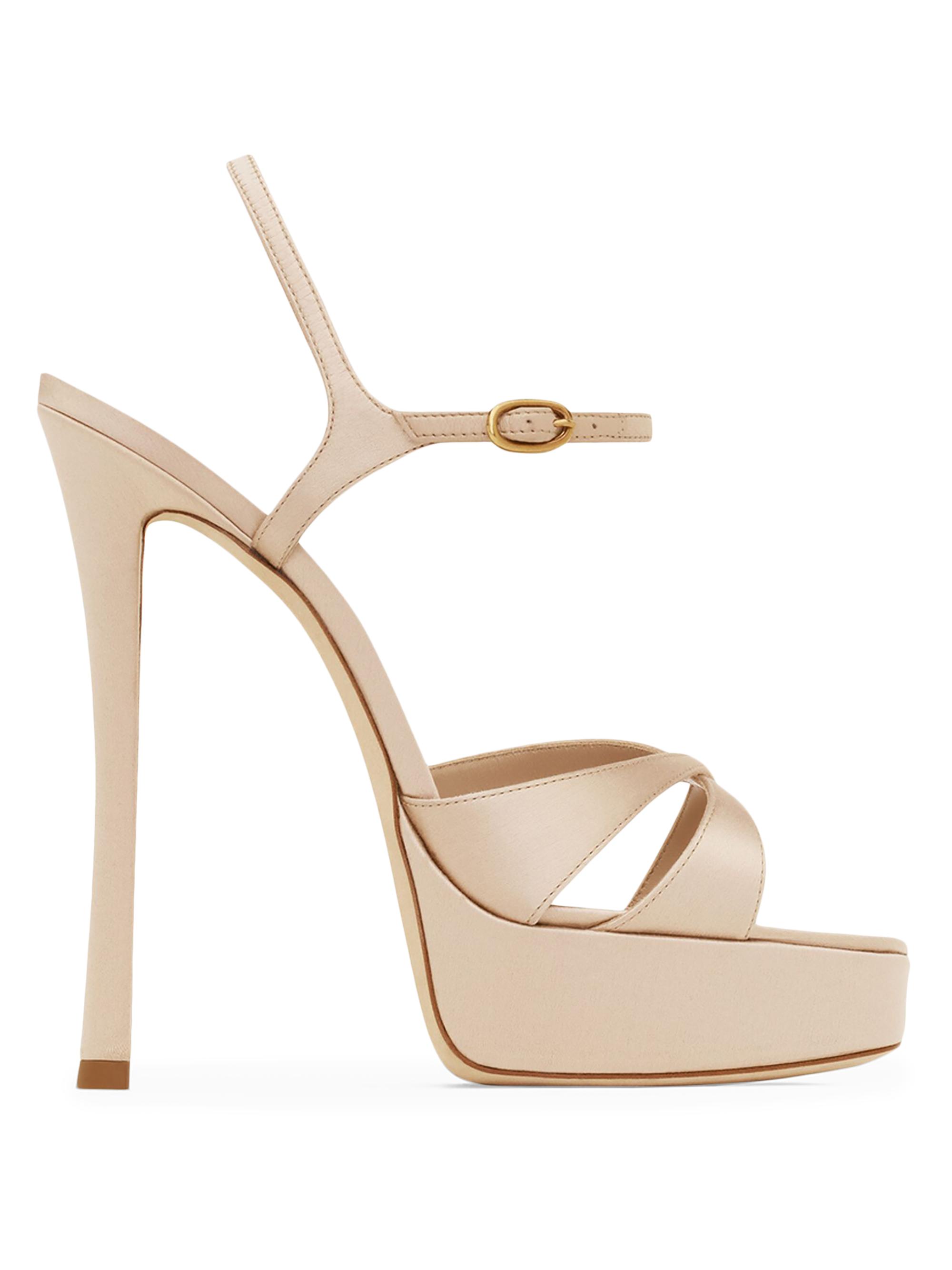 Saint Laurent Women's Debbie Platform Sandals in Satin Crepe - Light Beige