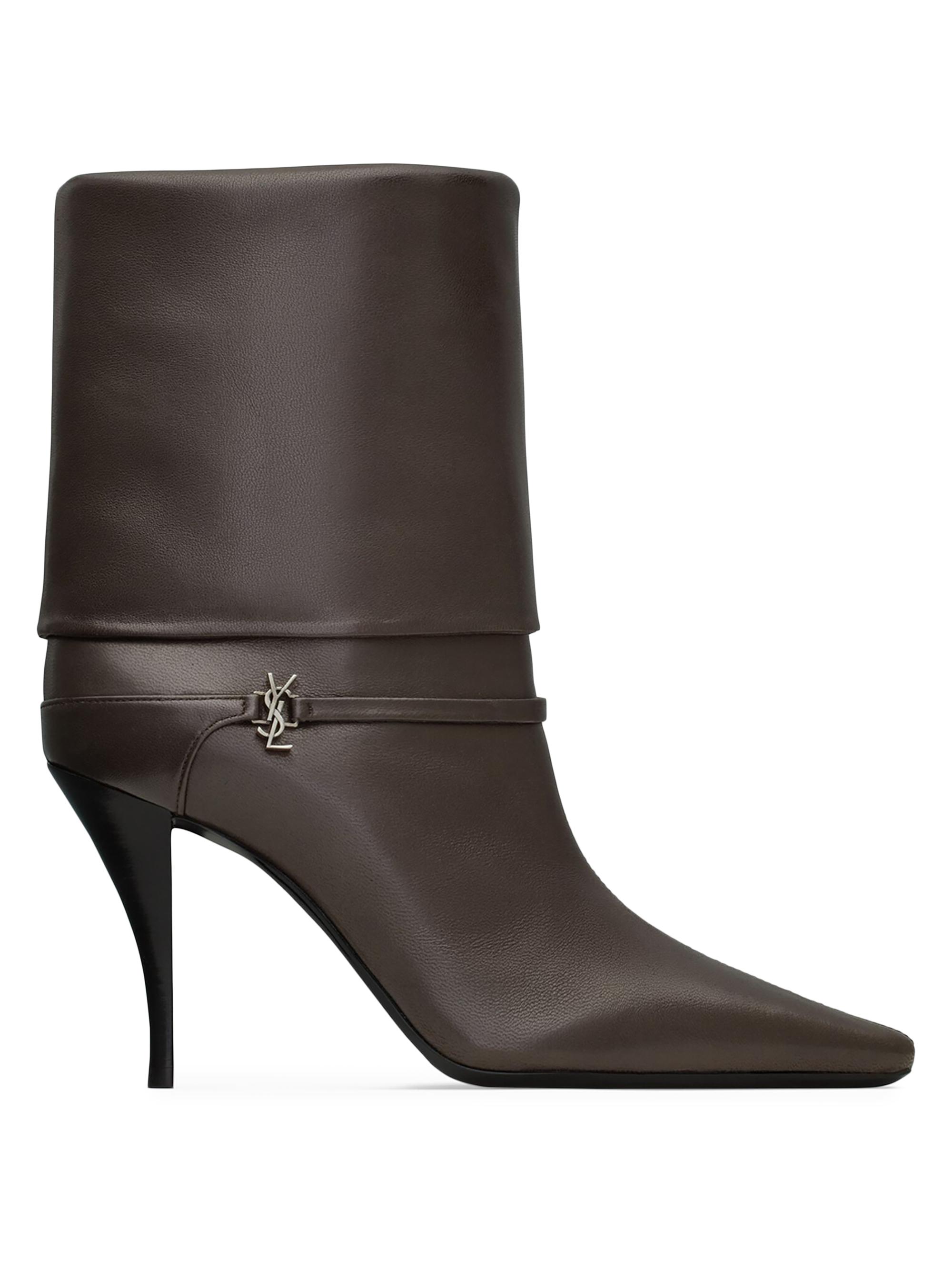 Saint Laurent Women's Niki Booties in Smooth Leather - Eagle Brown