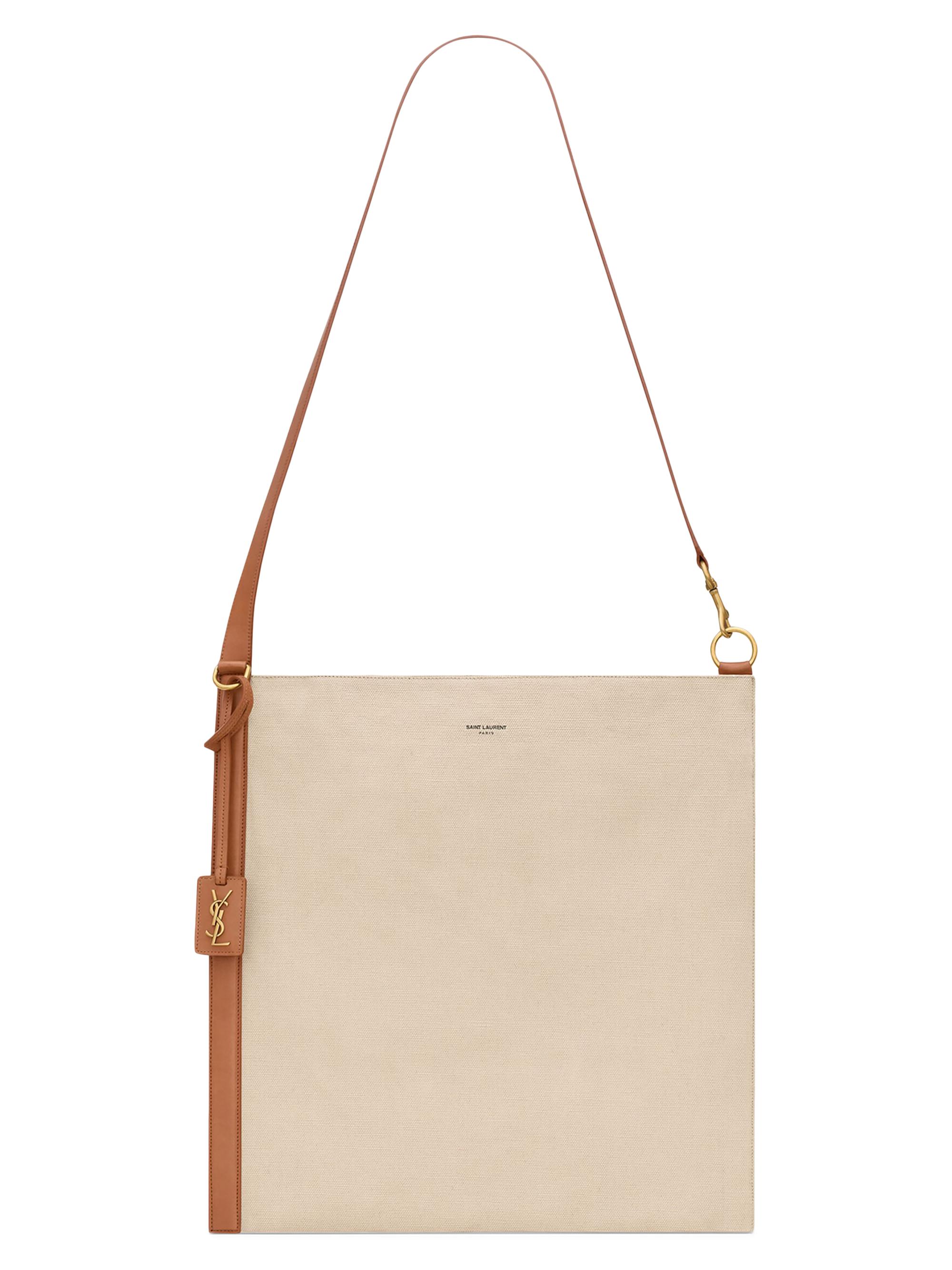 Saint Laurent Men's Tote Bag in Canvas and Leather - Desert Dust