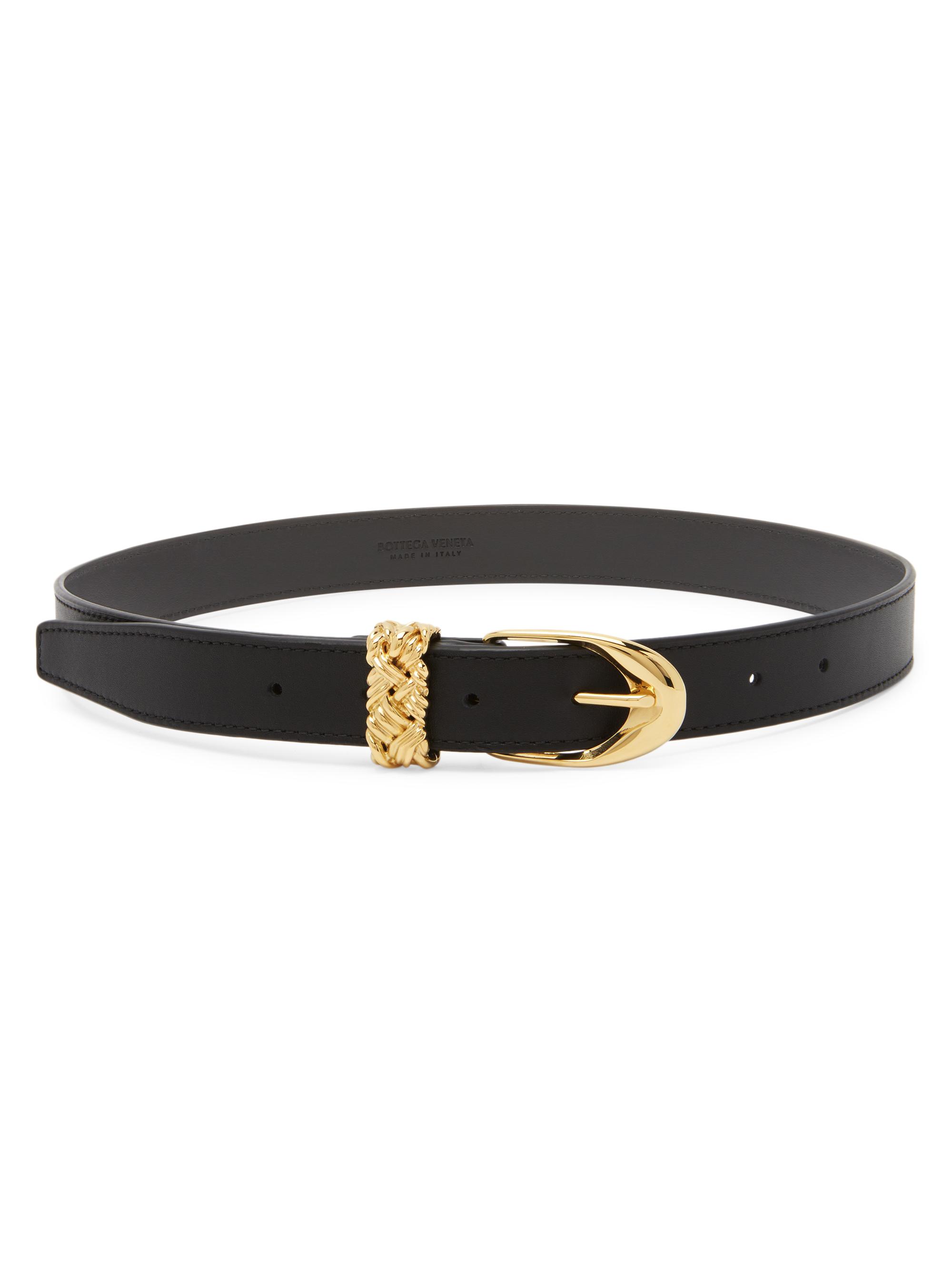Bottega Veneta Women's Intreccio Loop Leather Belt - Black