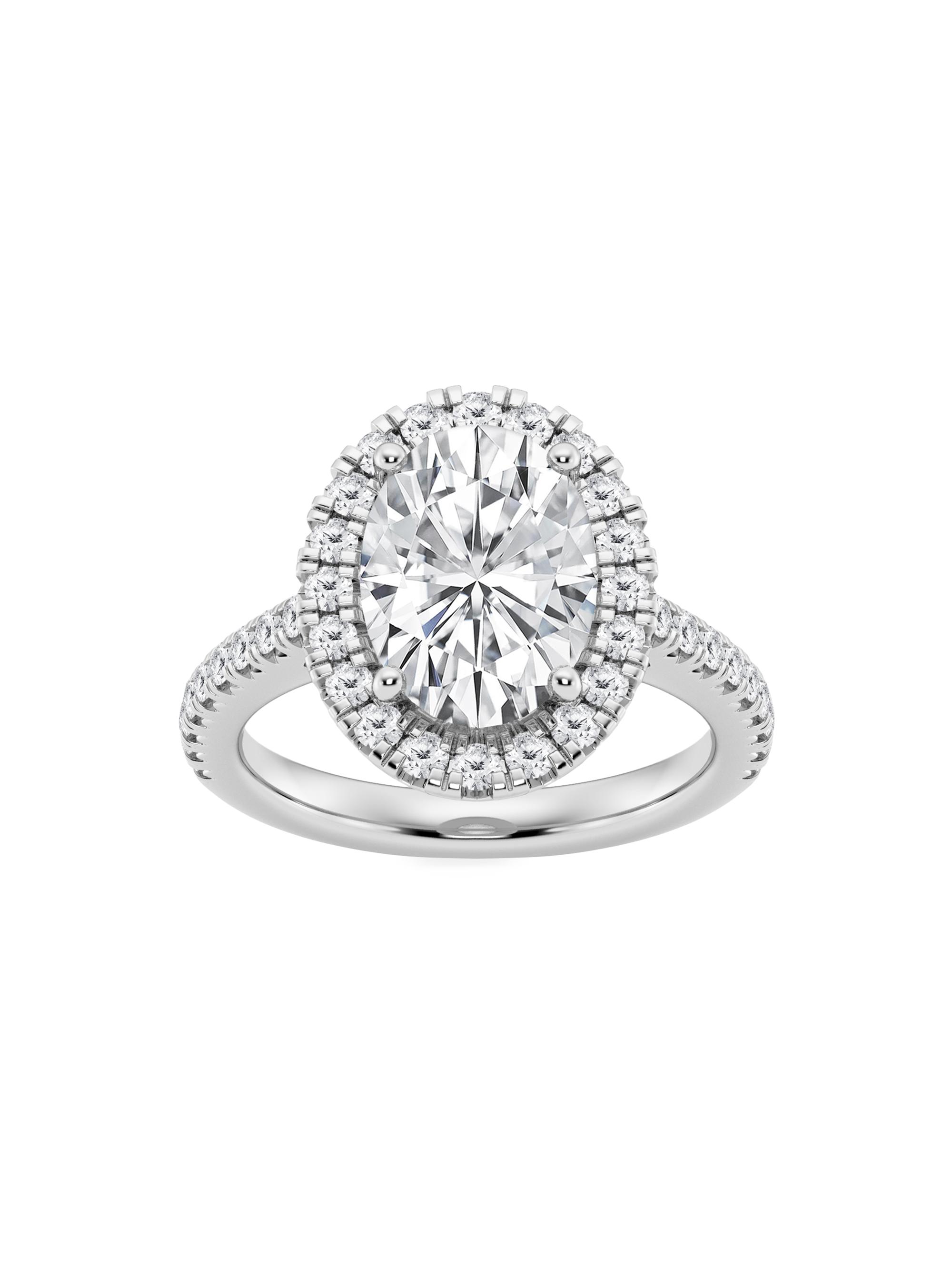 Saks Fifth Avenue Collection Women's Platinum & Oval Lab-Grown Diamond Halo Ring/1.30-3.60 TCW - 3.6 Tcw
