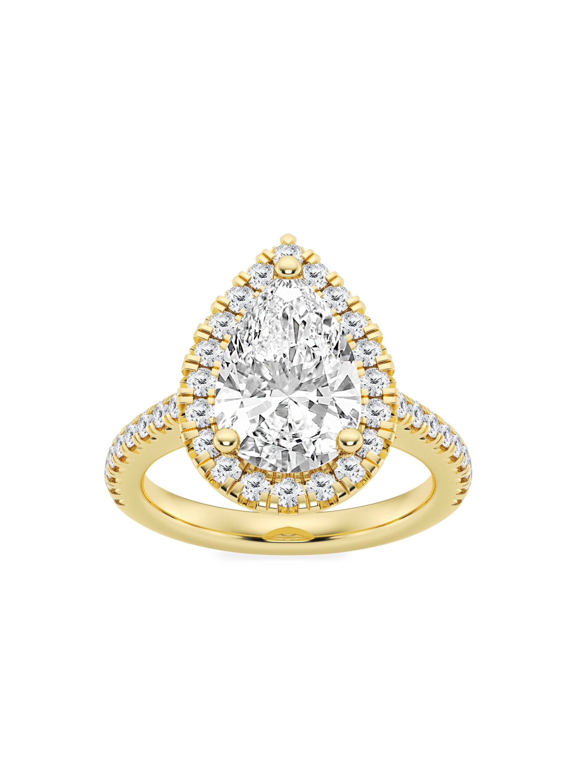 Saks Fifth Avenue Collection Women's 14K Yellow Gold & Pear-Cut Lab-Grown Diamond Halo Ring/1.30-3.60 TCW - 3.6 Tcw