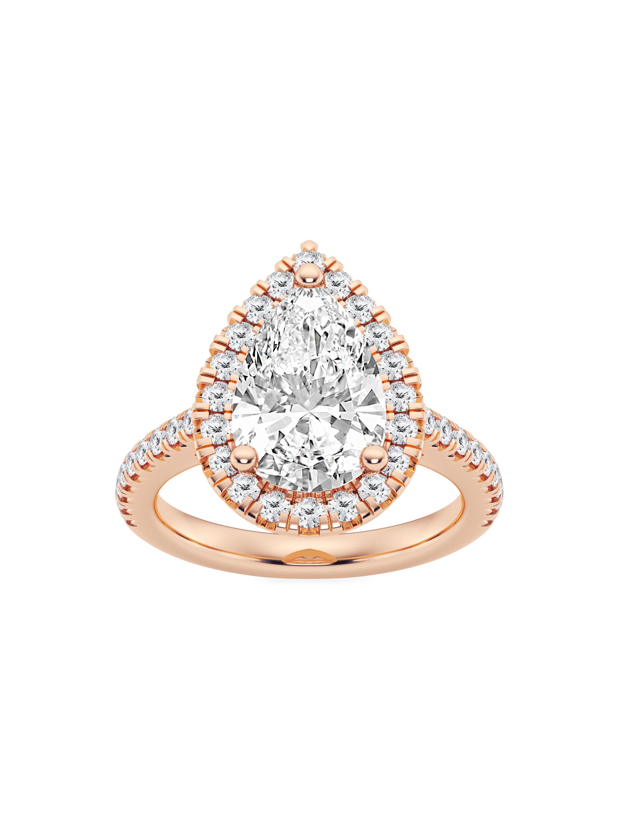 Saks Fifth Avenue Collection Women's 14K Rose Gold & Pear-Cut Lab-Grown Diamond Halo Ring/1.30-3.60 TCW - 3.6 Tcw