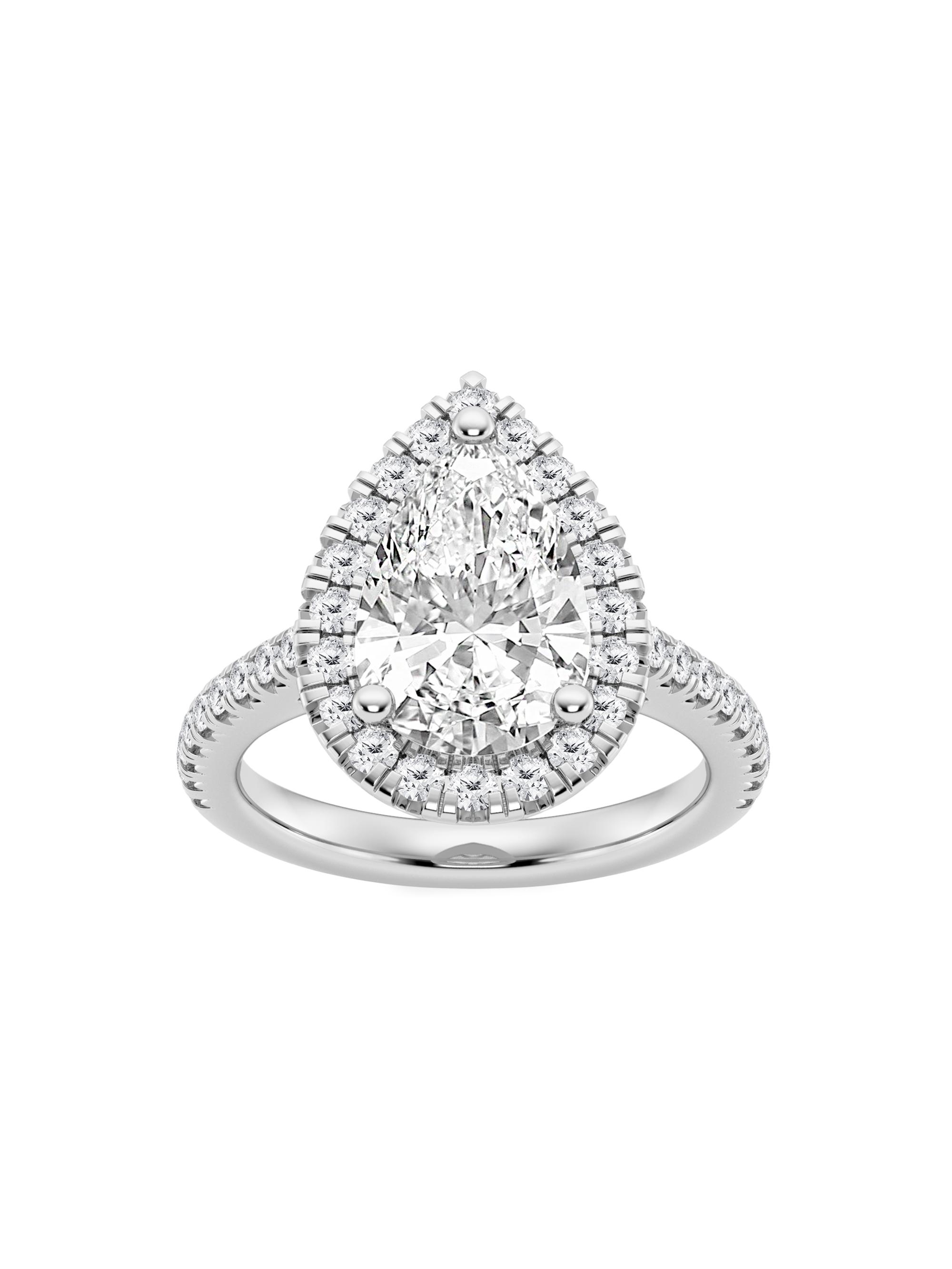 Saks Fifth Avenue Collection Women's 14K White Gold & Pear-Cut Lab-Grown Diamond Halo Ring/1.30-3.60 TCW - 3.6 Tcw