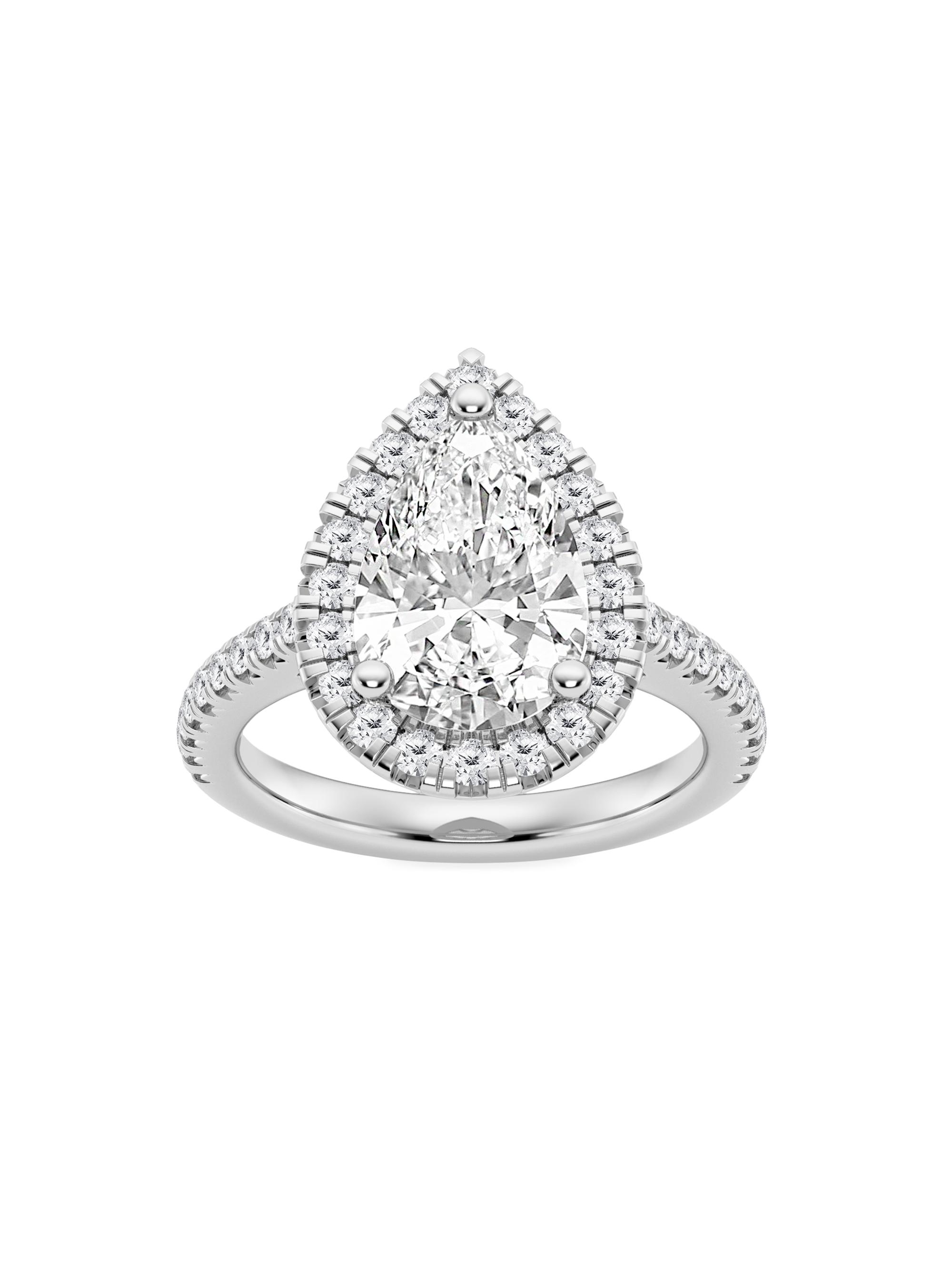Saks Fifth Avenue Collection Women's Platinum & Pear-Cut Lab-Grown Diamond Halo Ring/1.30-3.60 TCW - 3.6 Tcw