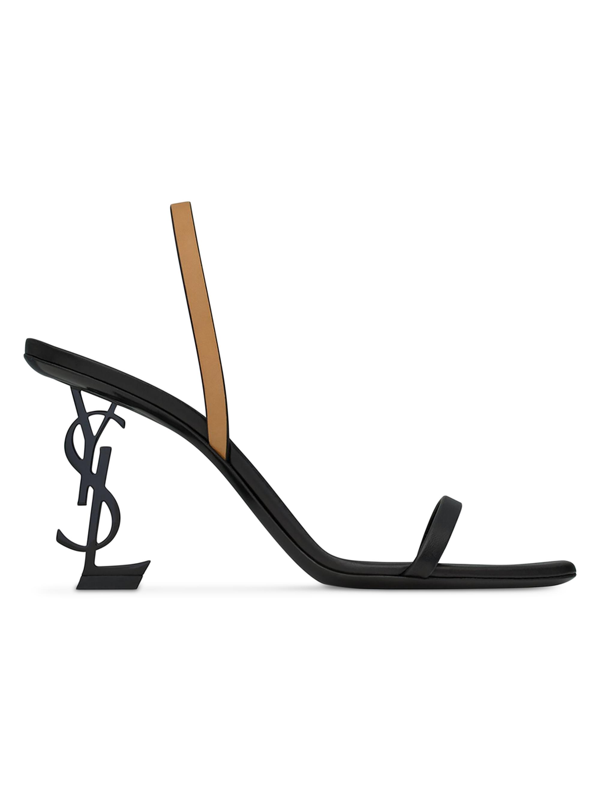 Saint Laurent Women's Opyum Slingback Sandals in Smooth Leather - Black And Brown Gold