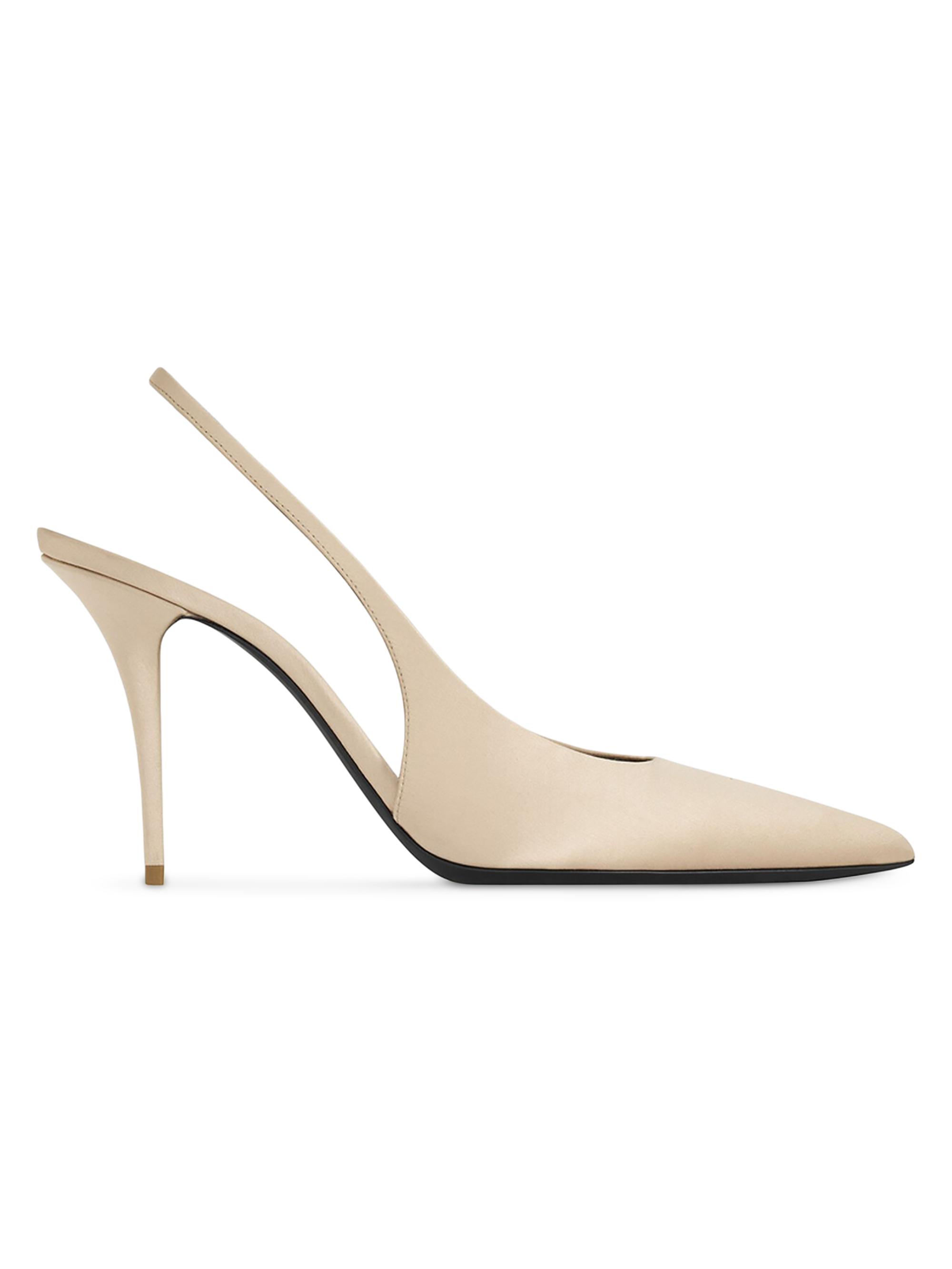 Saint Laurent Women's Norma Slingback Pumps in Satin Crepe - Light Biege