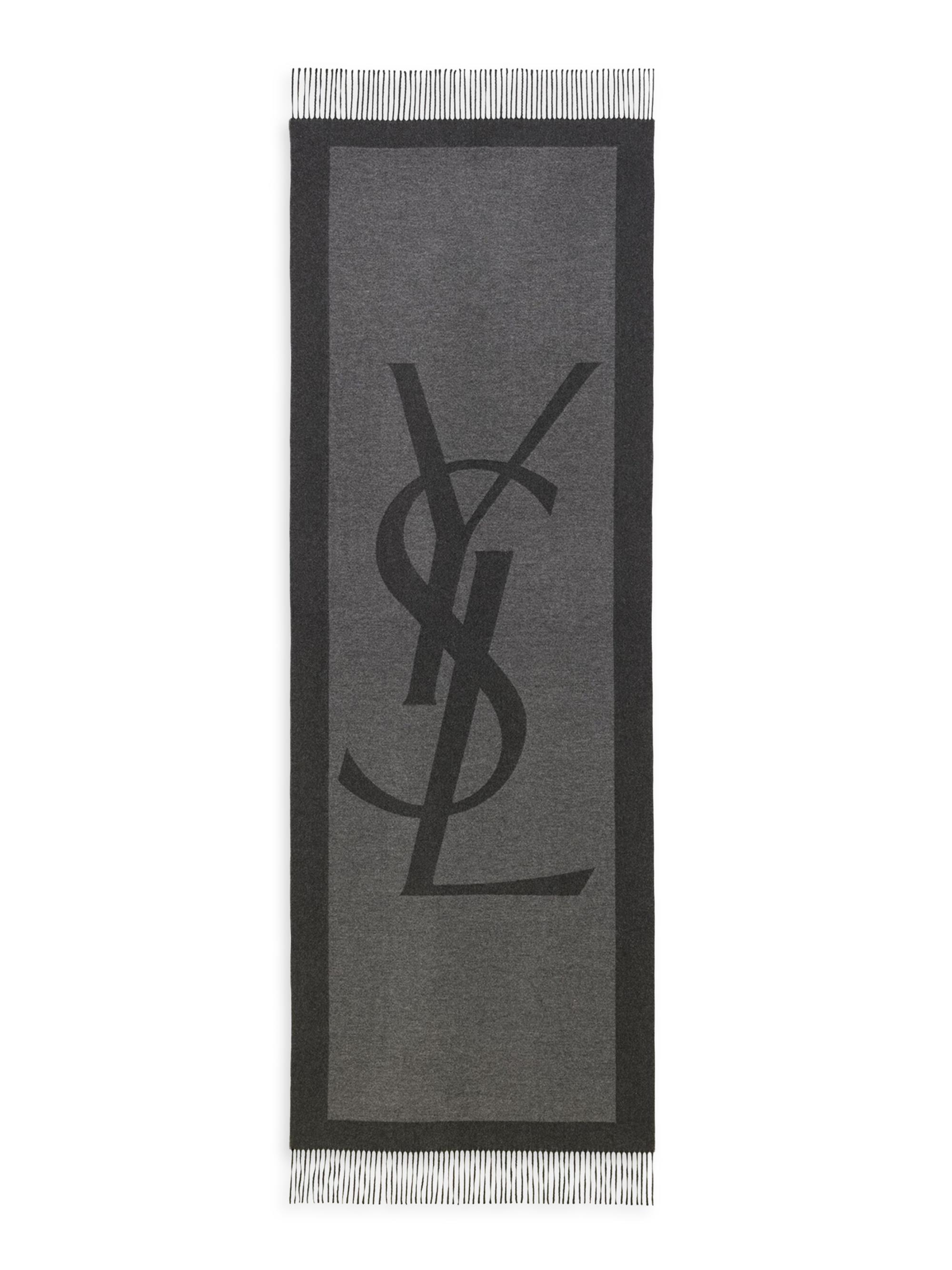 Saint Laurent Men's Cassandre Scarf in Silk Jacquard - Dark Grey