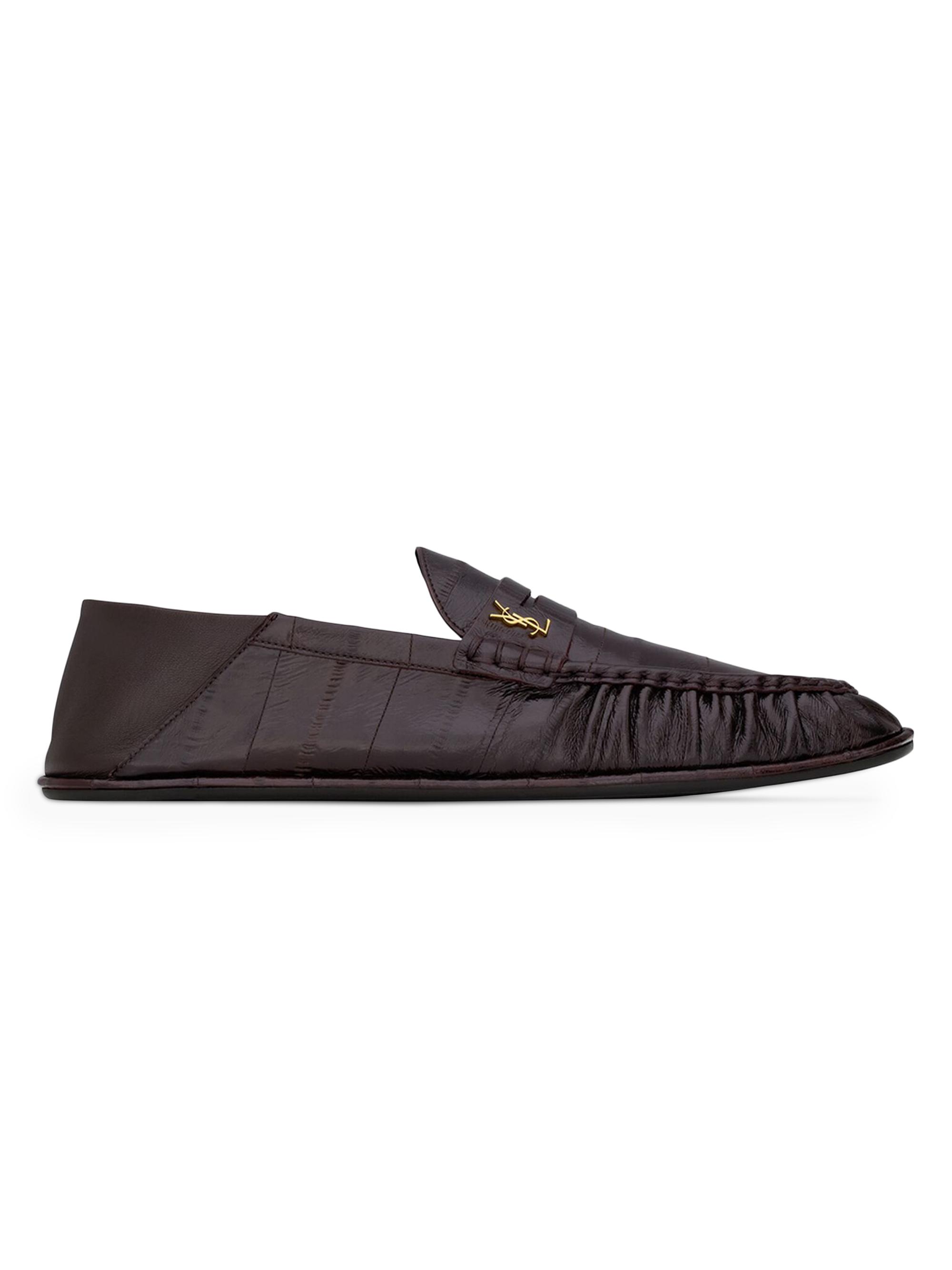 Saint Laurent Men's Le Loafer Penny Slippers in Eel - Burnt Brown