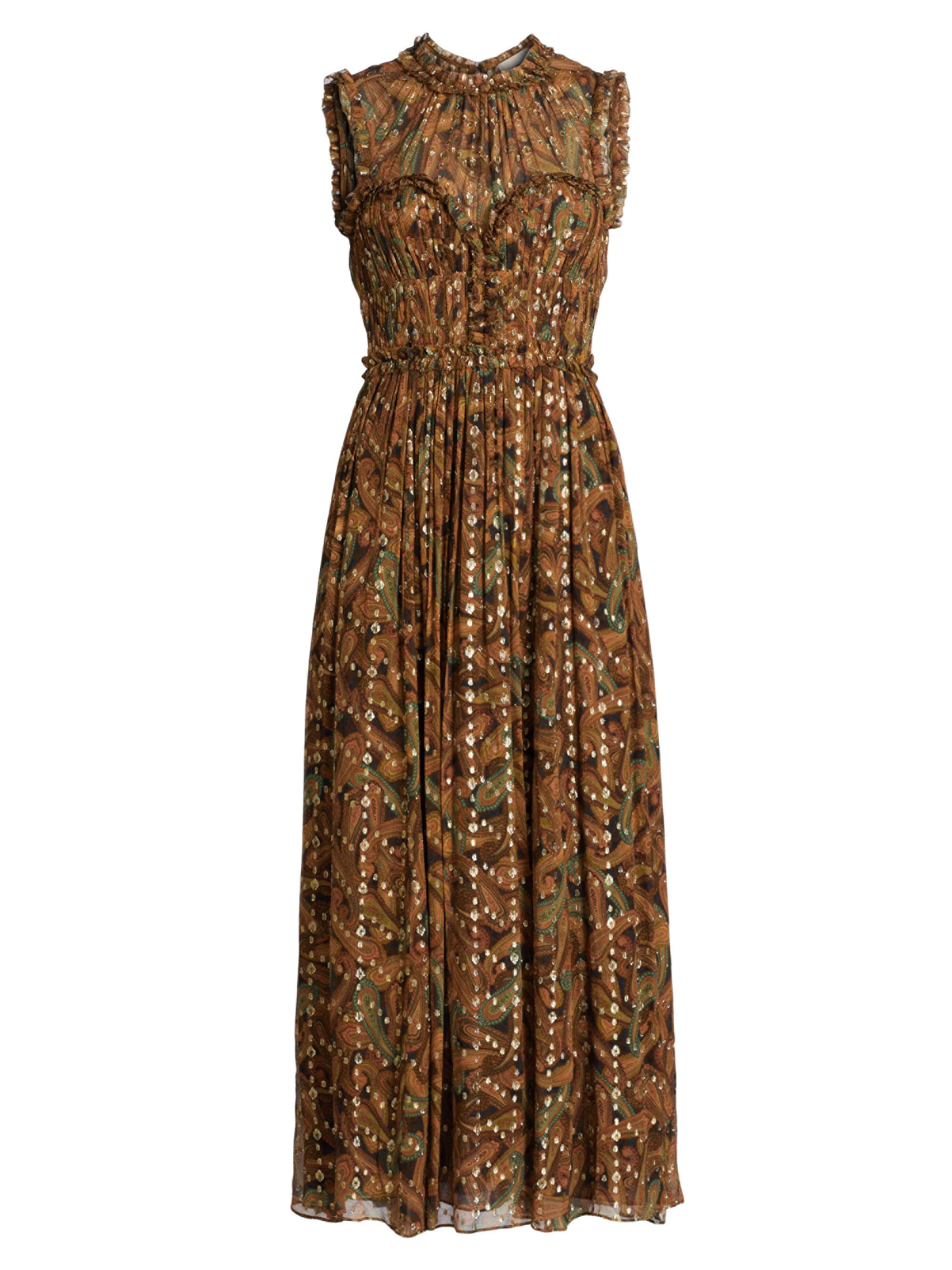 Ulla Johnson Women's Kasia Paisley Silk-Blend Midi-Dress - Tiger Eye