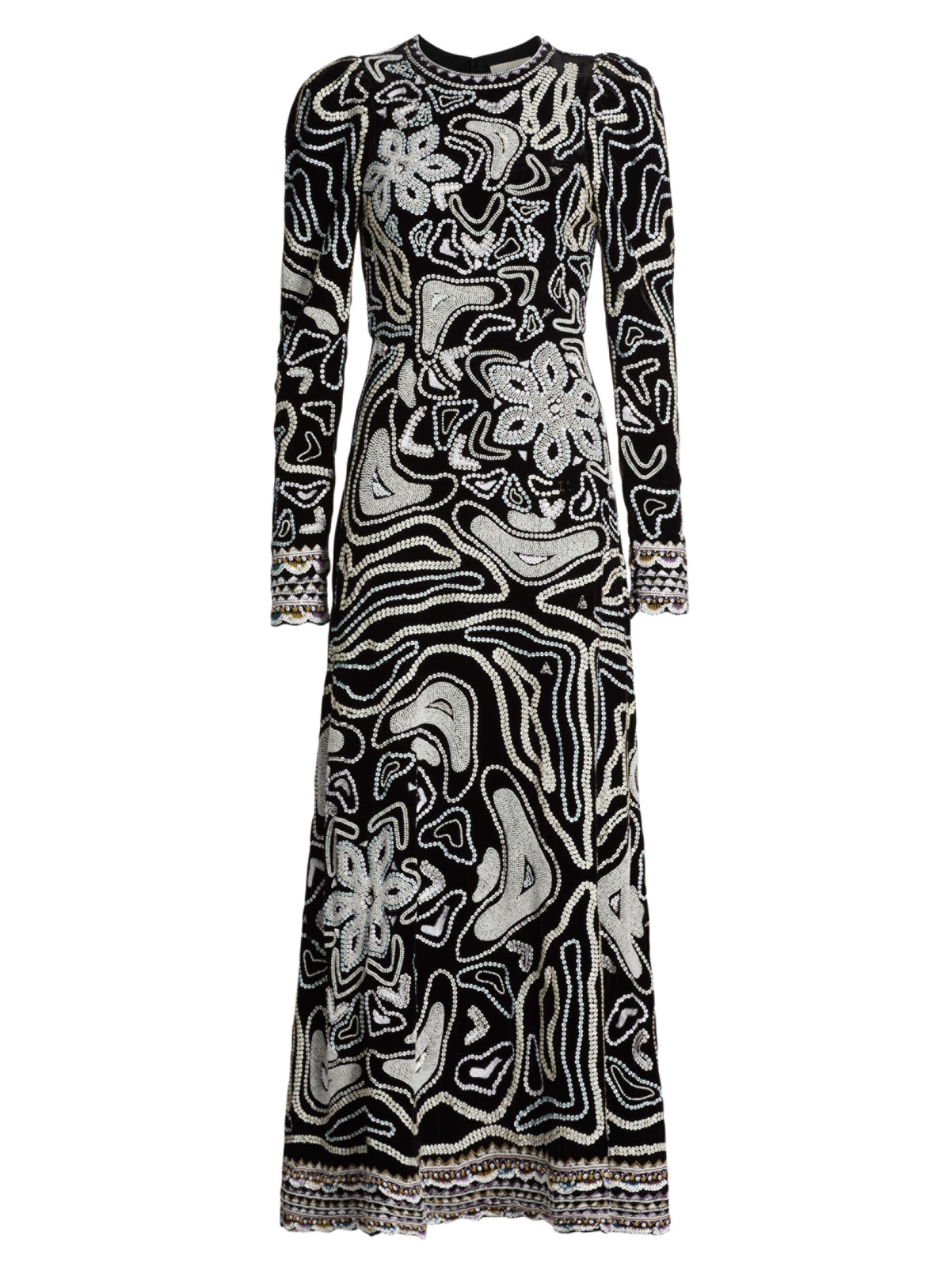 Ulla Johnson Women's Alexia Bead & Sequin-Embroidered Velvet Gown - Obsidian