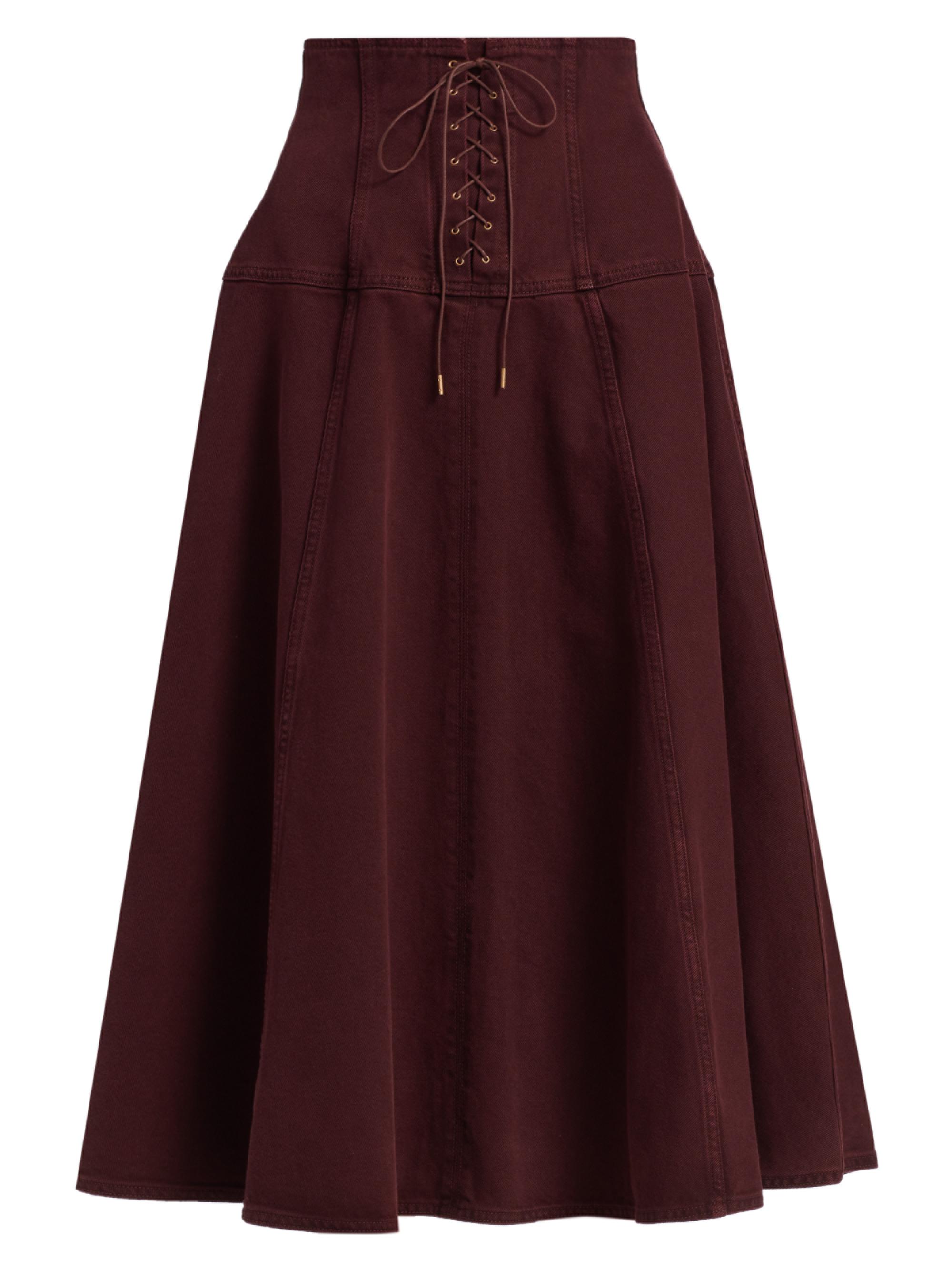 Ulla Johnson Women's Estelle Denim Lace-Up Midi-Skirt - Claret