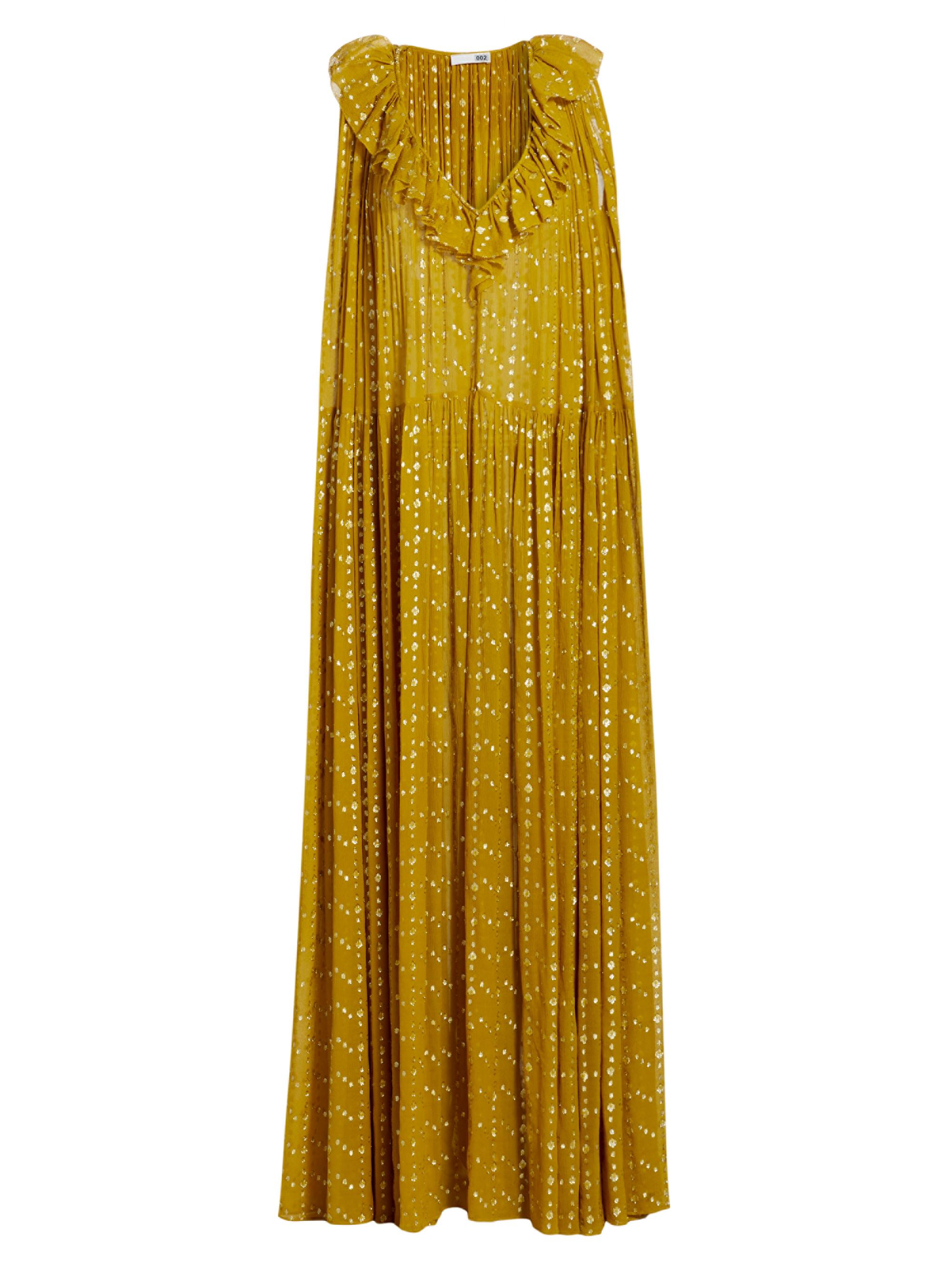 Ulla Johnson Women's Metallic Silk Ruffled Maxi Dress - Limonite