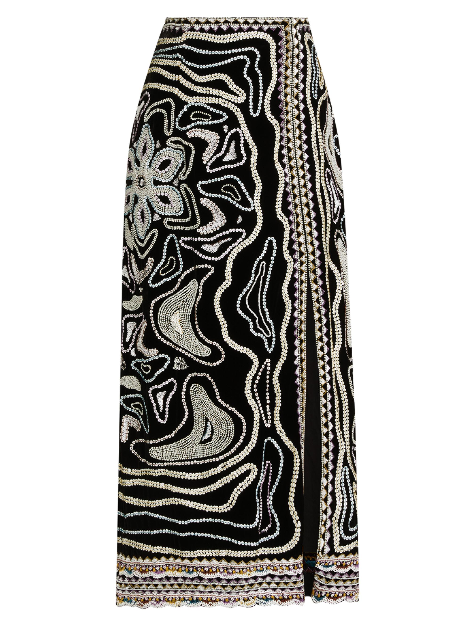Ulla Johnson Women's Adara Velvet Embroidered Midi-Skirt - Obsidian