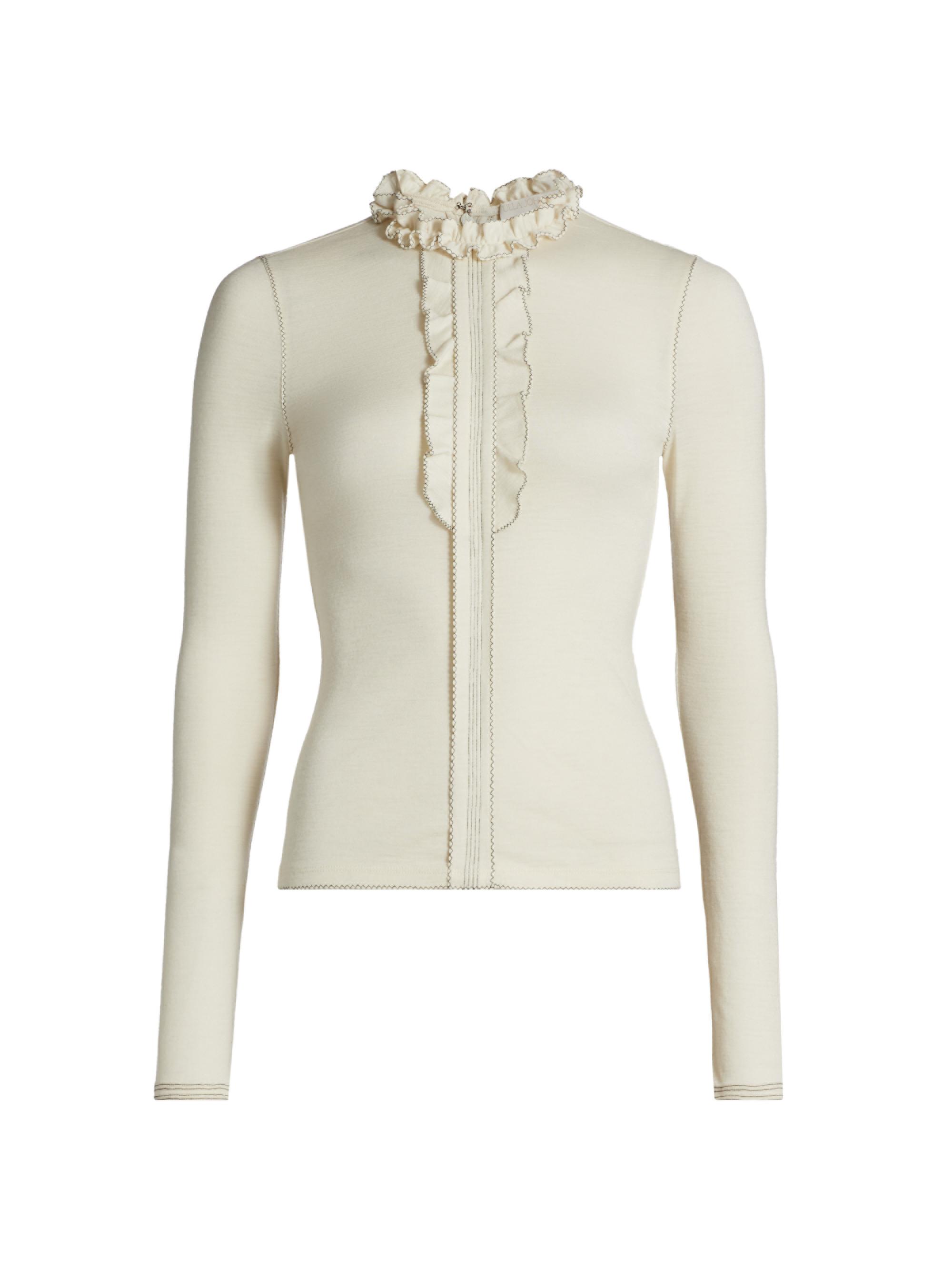 Ulla Johnson Women's Asha Wool Ruffle Top - Pearl