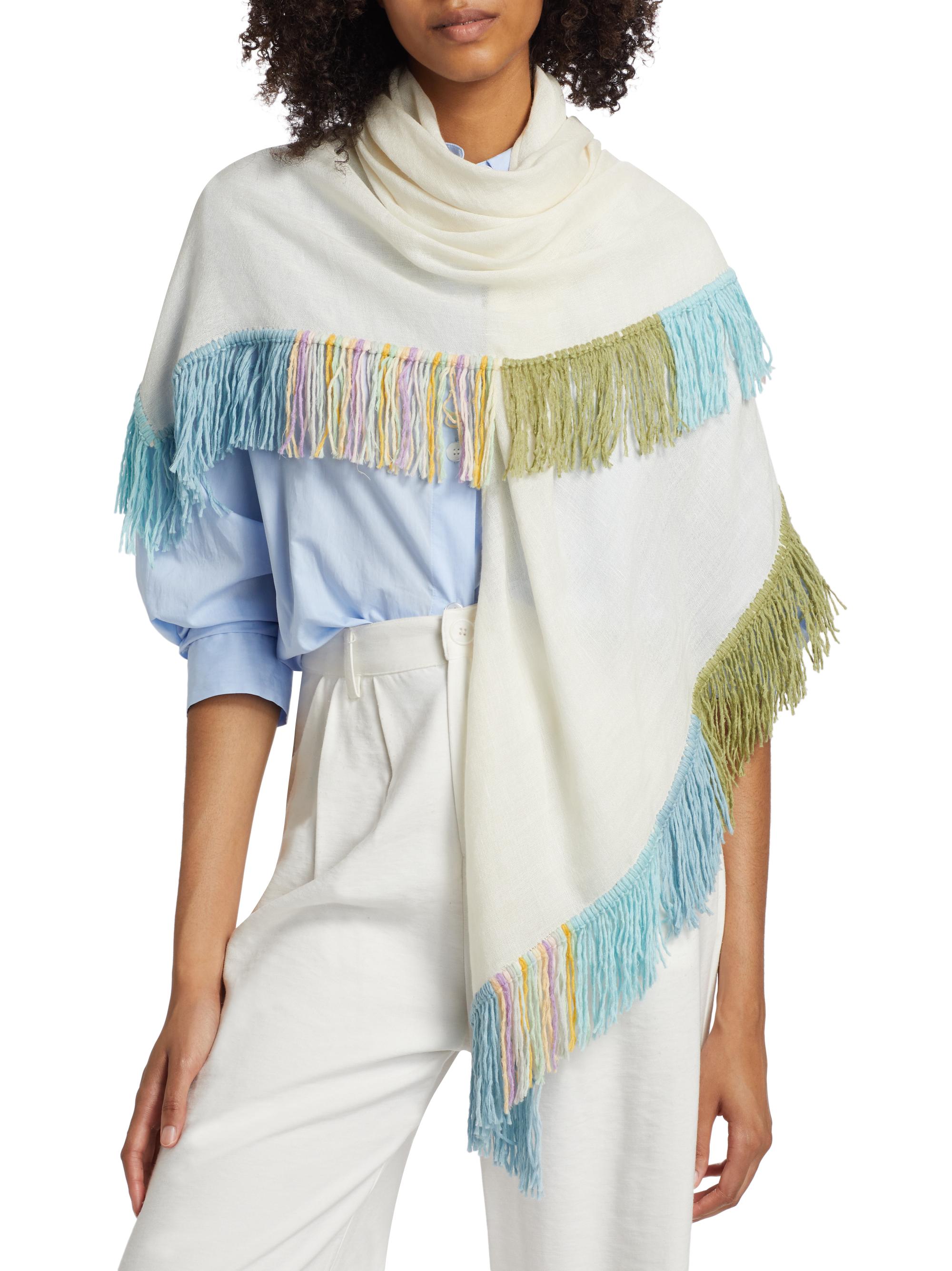 Jane Carr Women's Cabana Cashmere-Linen Fringe Scarf - Juniper