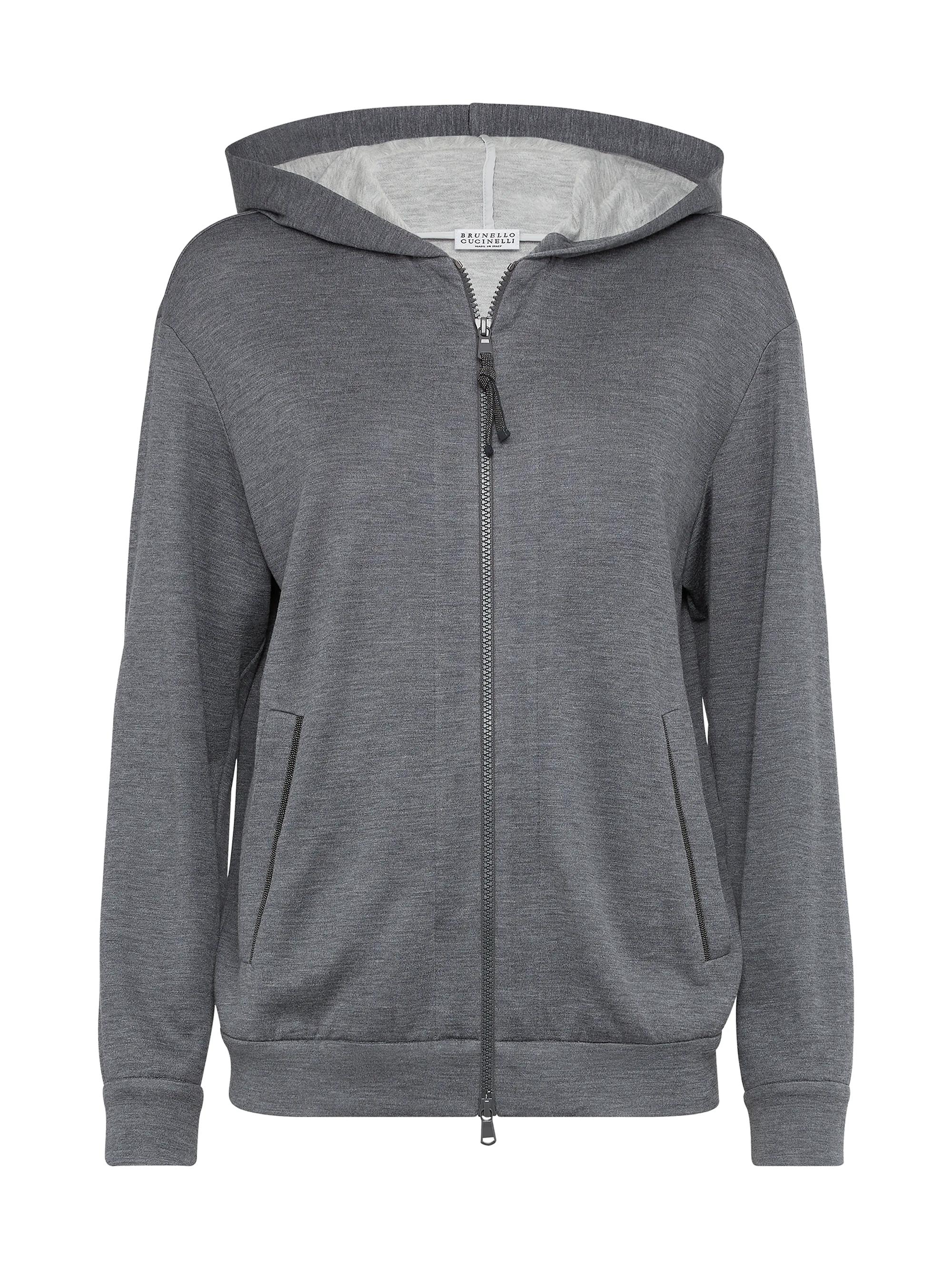 Brunello Cucinelli Women's Cotton and Silk Interlock Hooded Sweatshirt - Dark Grey