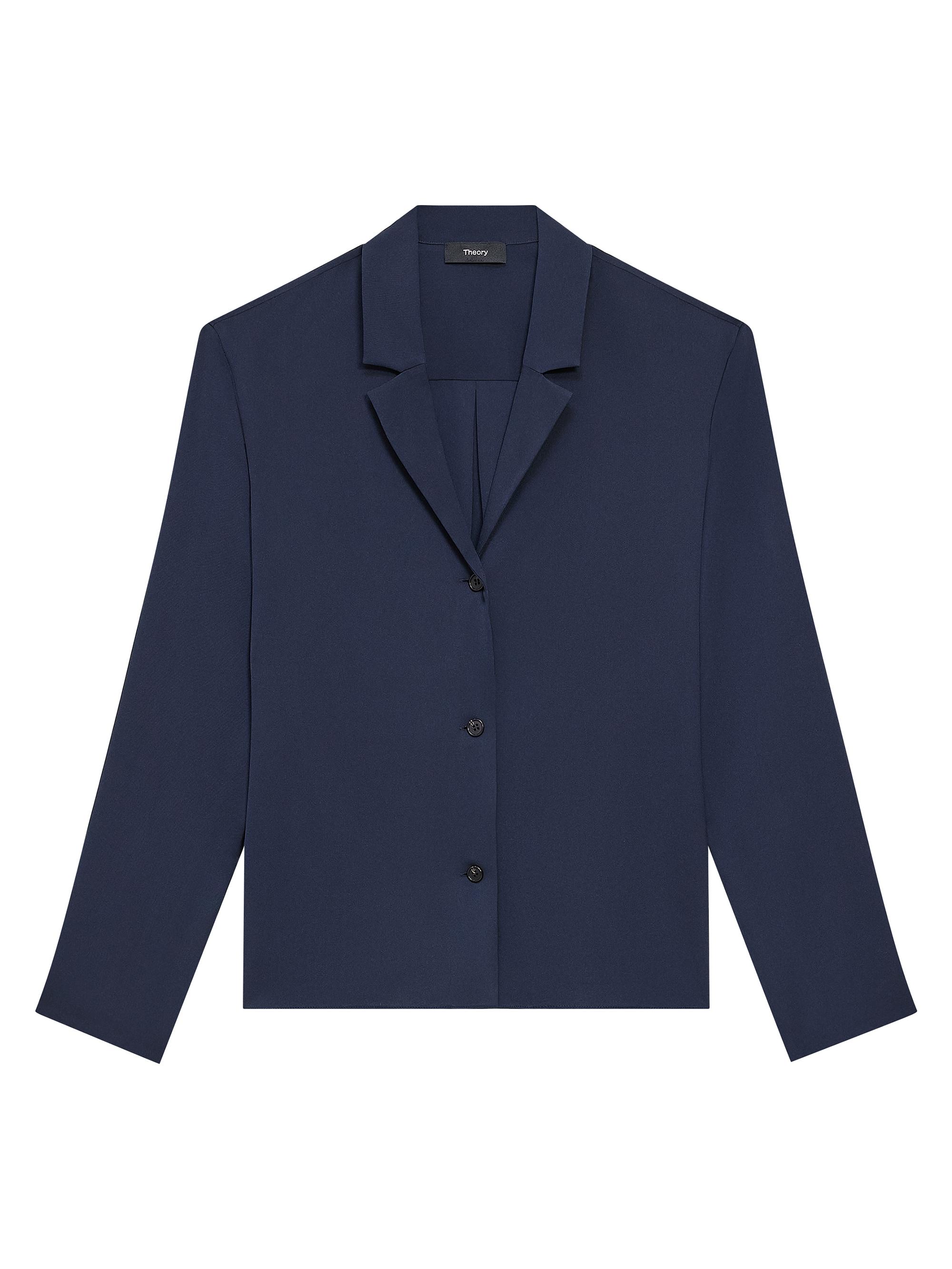 Theory Women's Notch Collar Silk Blouse - Nocturne Navy