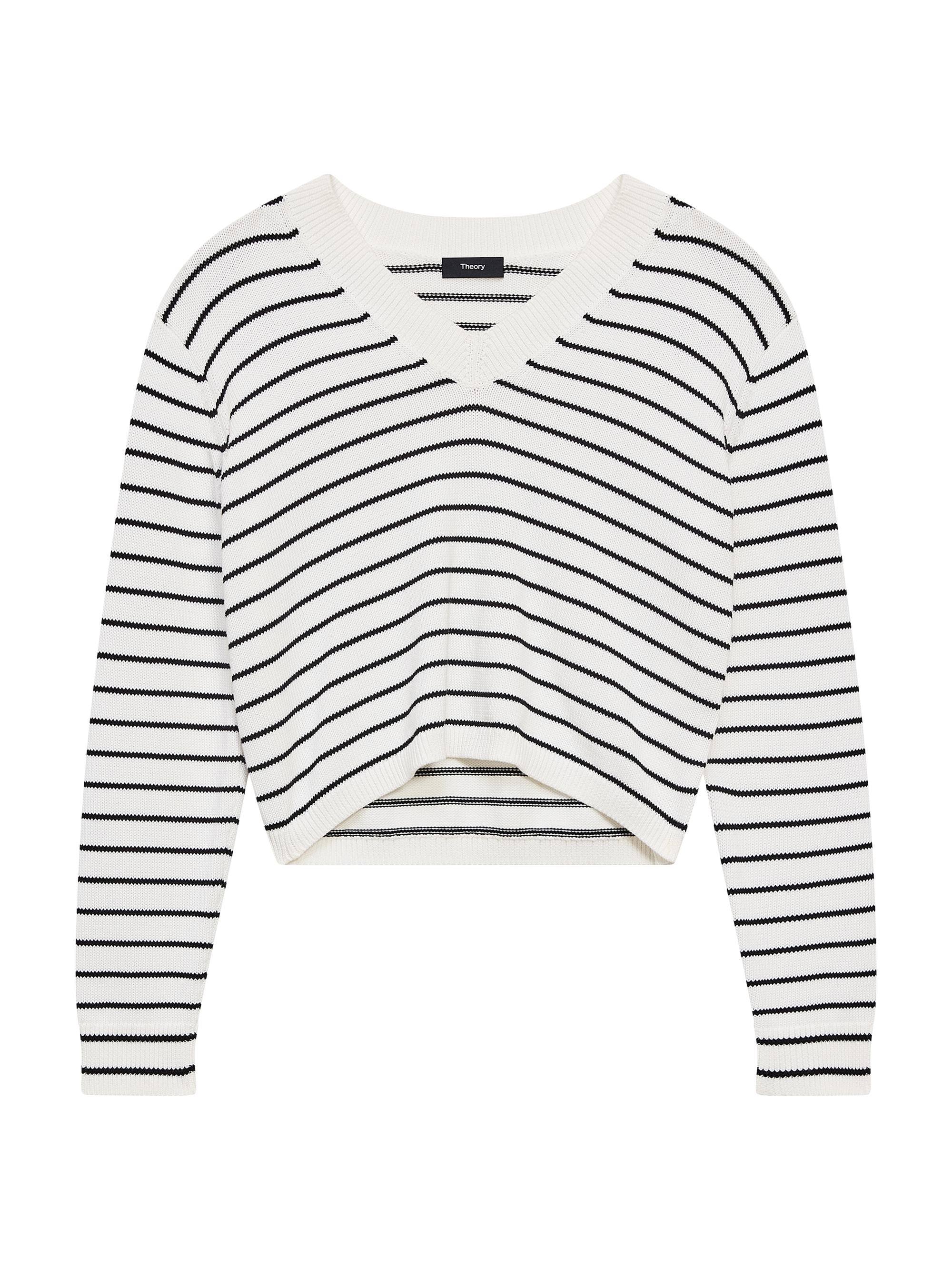 Theory Women's Cropped Striped Knit Sweater - White Black