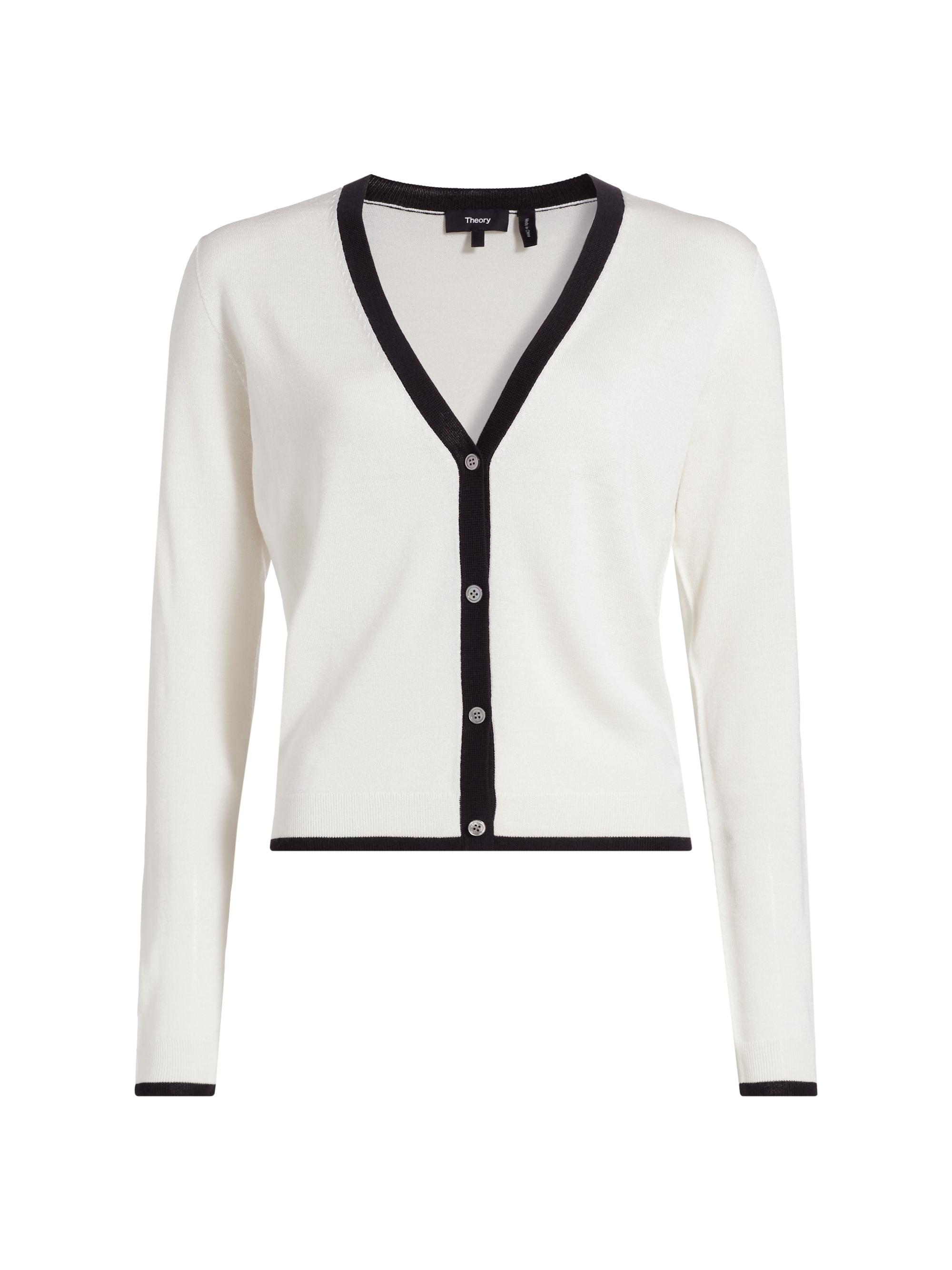 Theory Women's Tipped Knit Cardigan -  Black